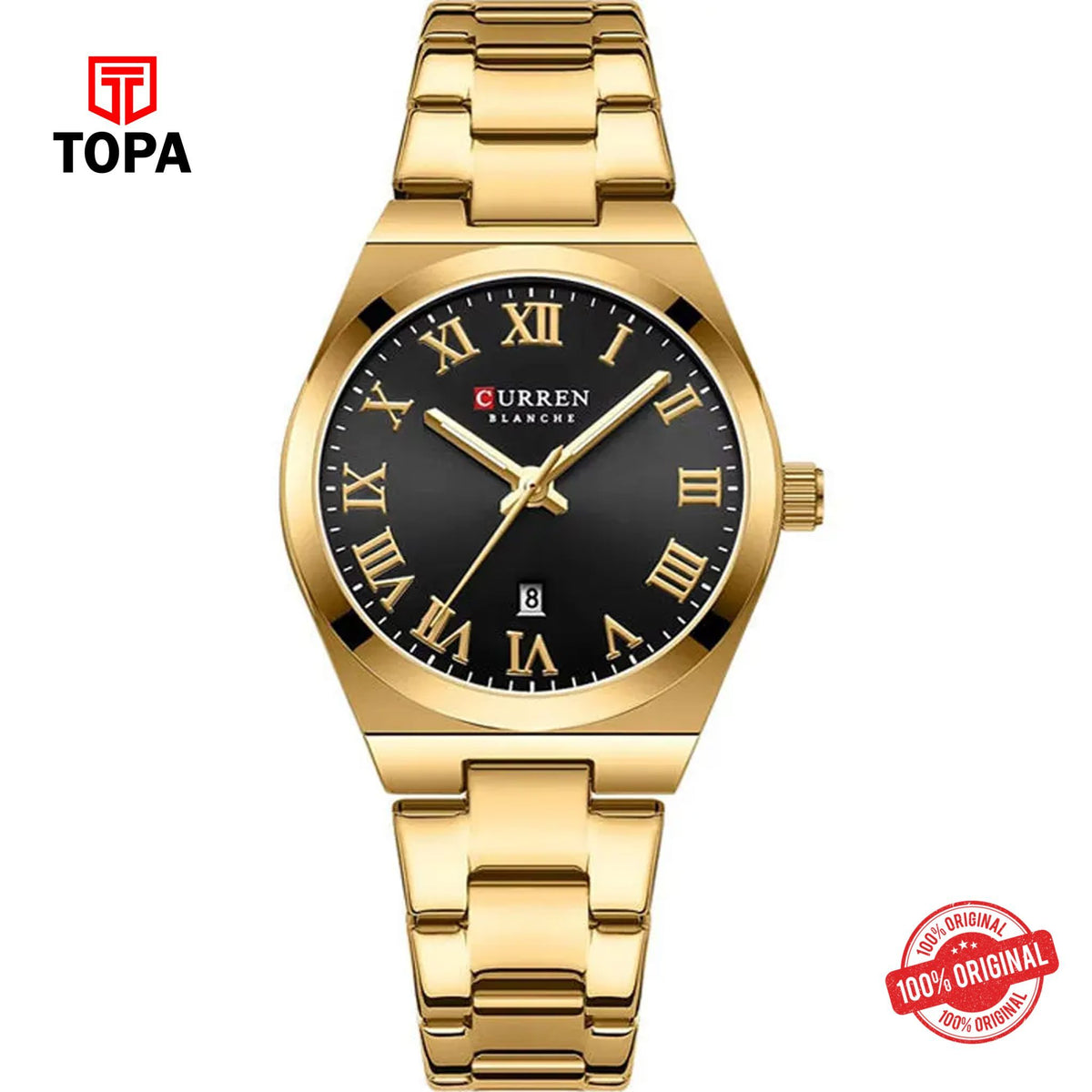 Topa Curren-9095L-GLD-BLK-Metal-Band-Women-Watch - Product Image 1