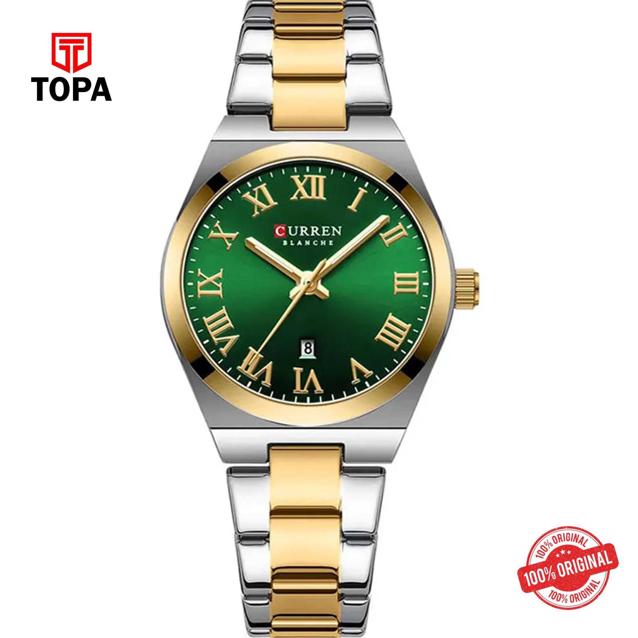 Topa Curren-9095L-TTGLD-GRN-Metal-Band-Women-Watch - Product Image 1