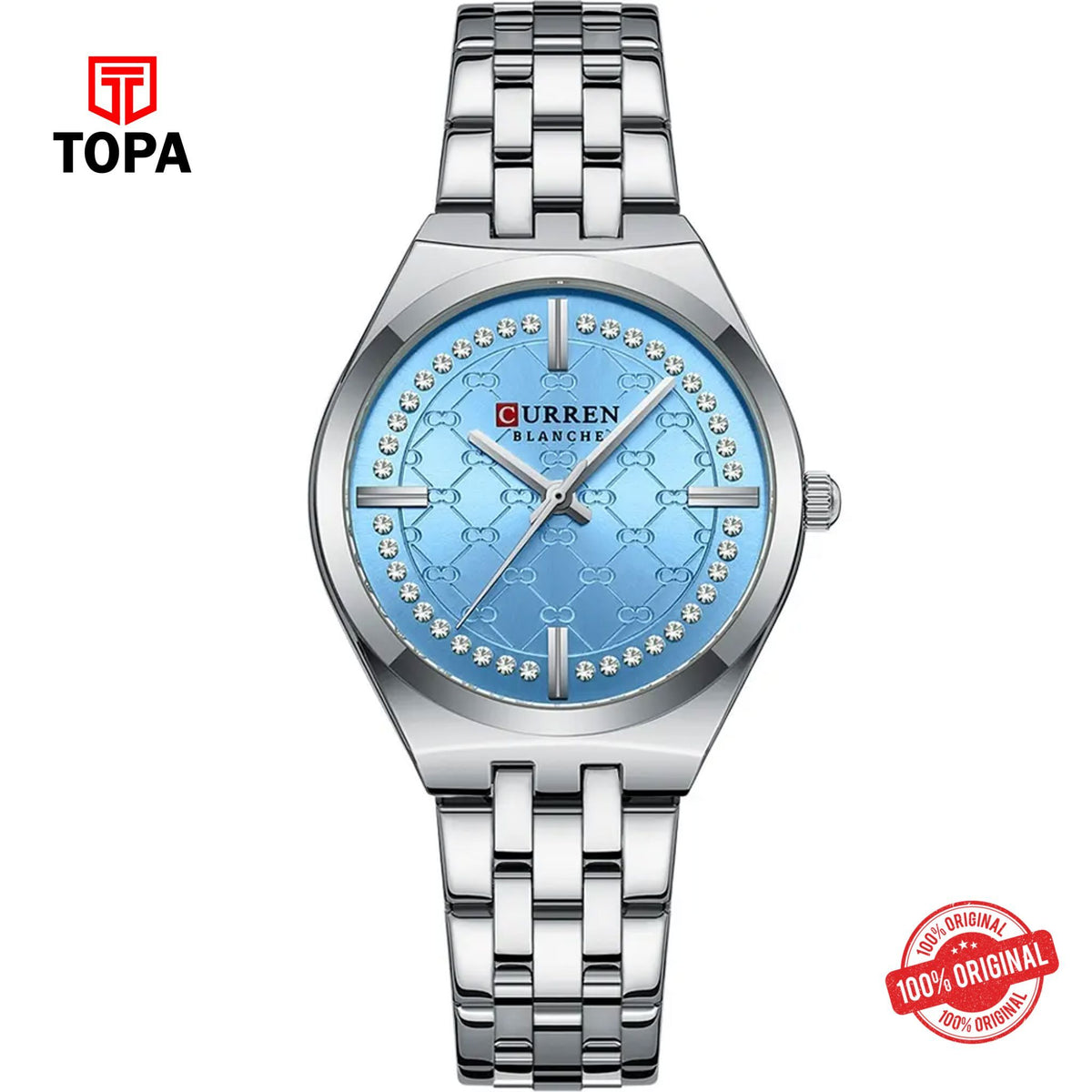 Topa Curren-9096L-CH-SBLU-Metal-Band-Women-Watch - Product Image 1