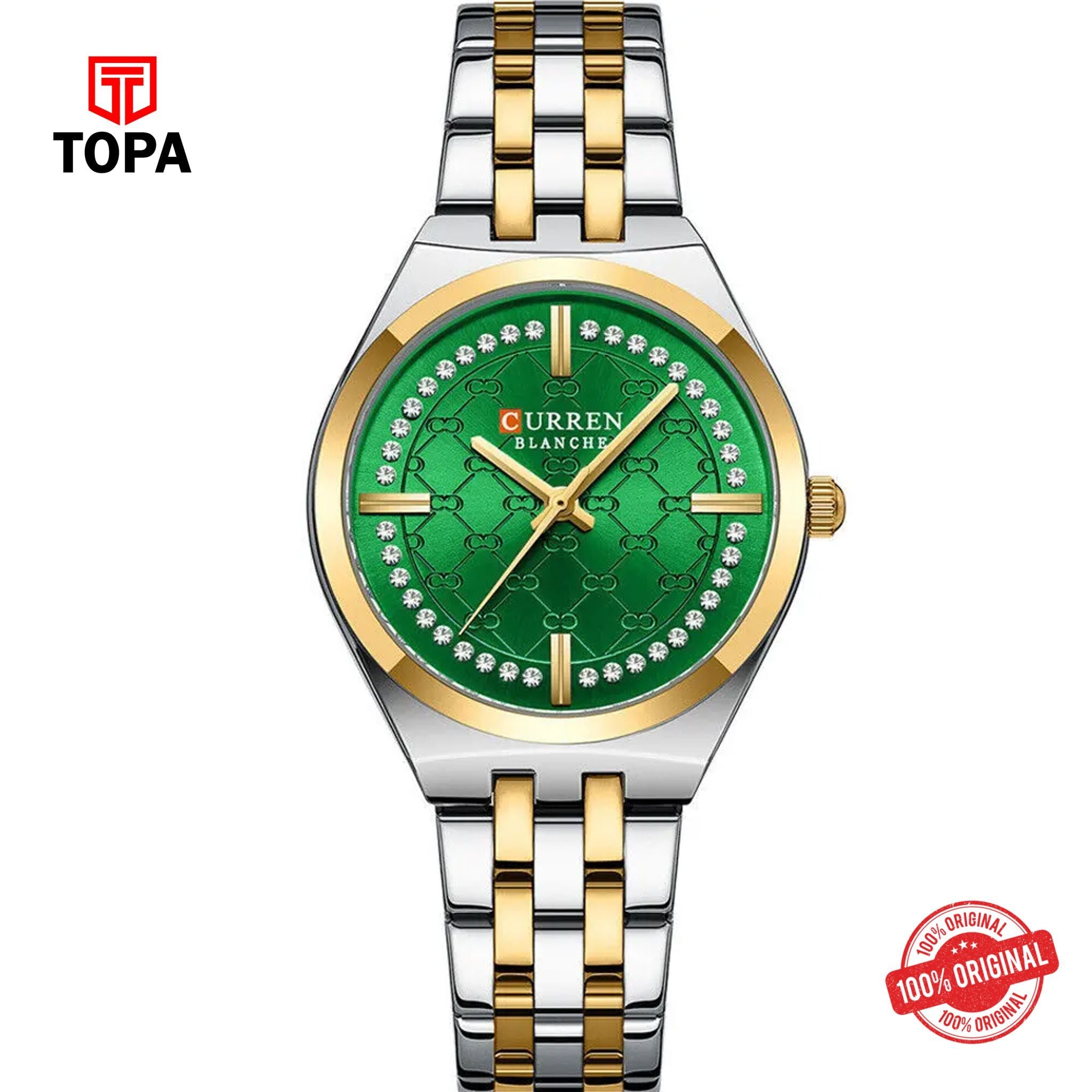 Topa Curren-9096L-TTGLD-GRN-Metal-Band-Women-Watch - Product Image 1