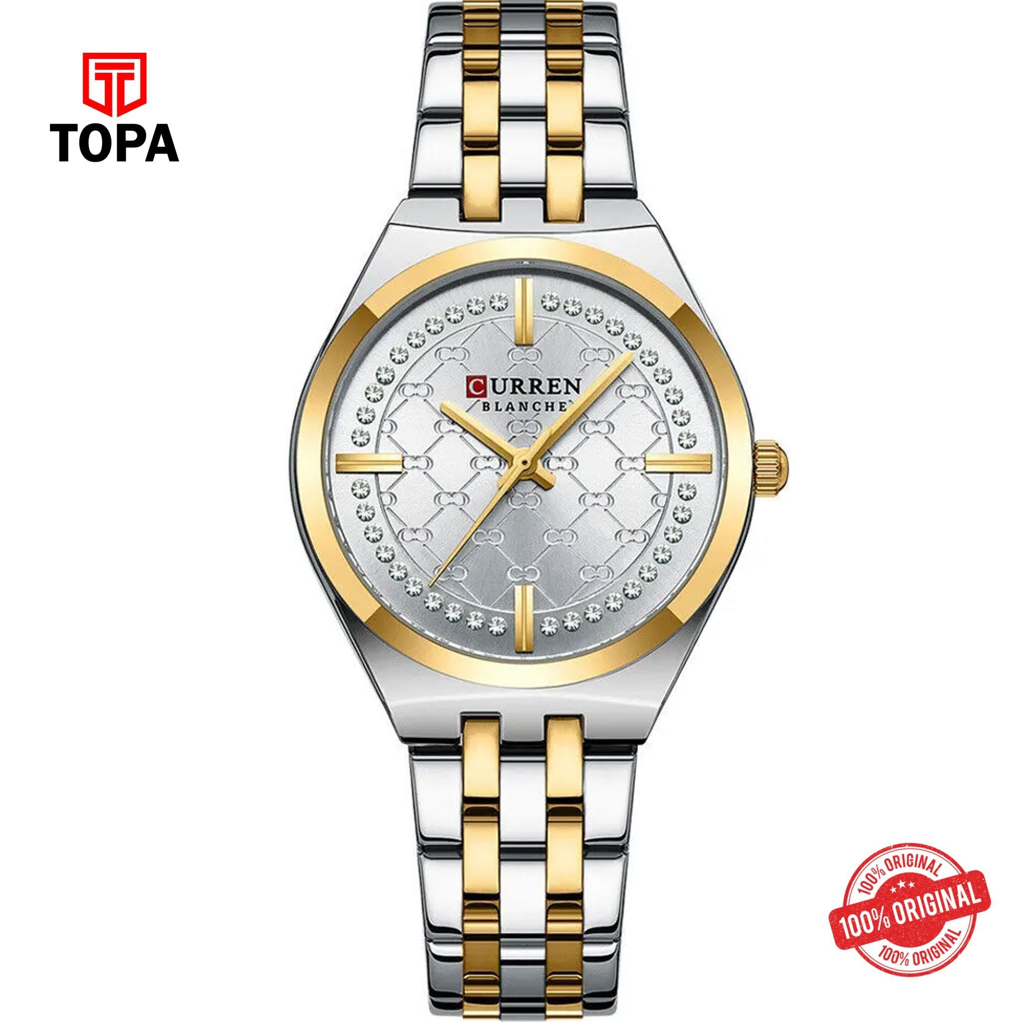 Topa Curren-9096L-TTGLD-WHT-Metal-Band-Women-Watch - Product Image 1