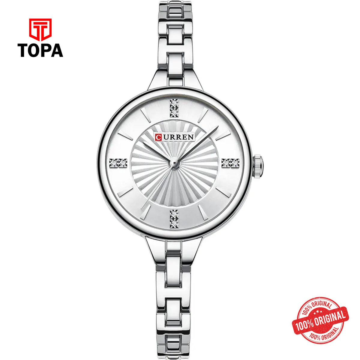 Topa Curren-9097L-CH-WHT-Metal-Band-Women-Watch - Product Image 1