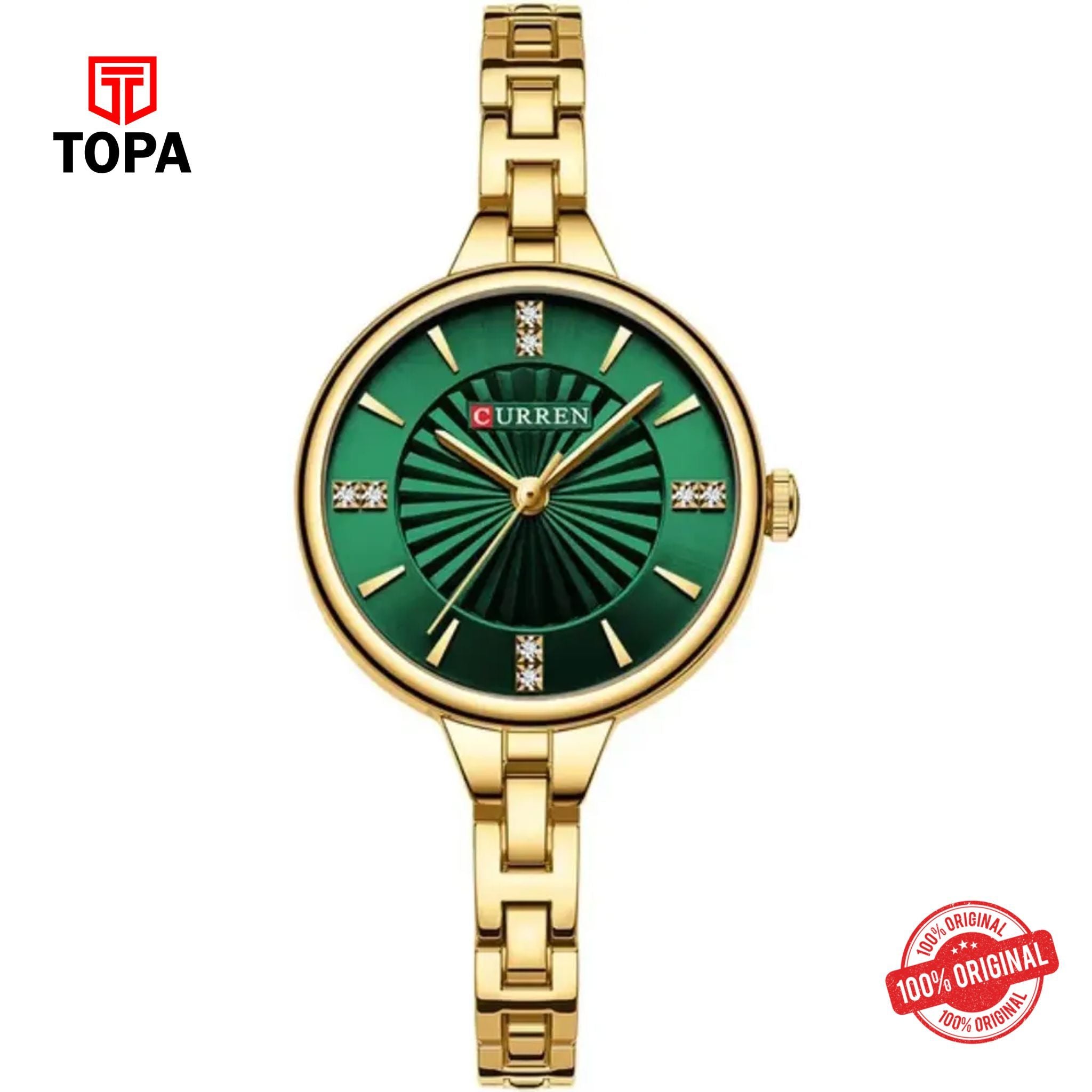 Topa Curren-9097L-GLD-GRN-Metal-Band-Women-Watch - Product Image 1