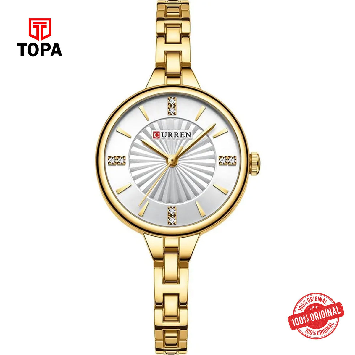 Topa Curren-9097L-GLD-WHT-Metal-Band-Women-Watch - Product Image 1