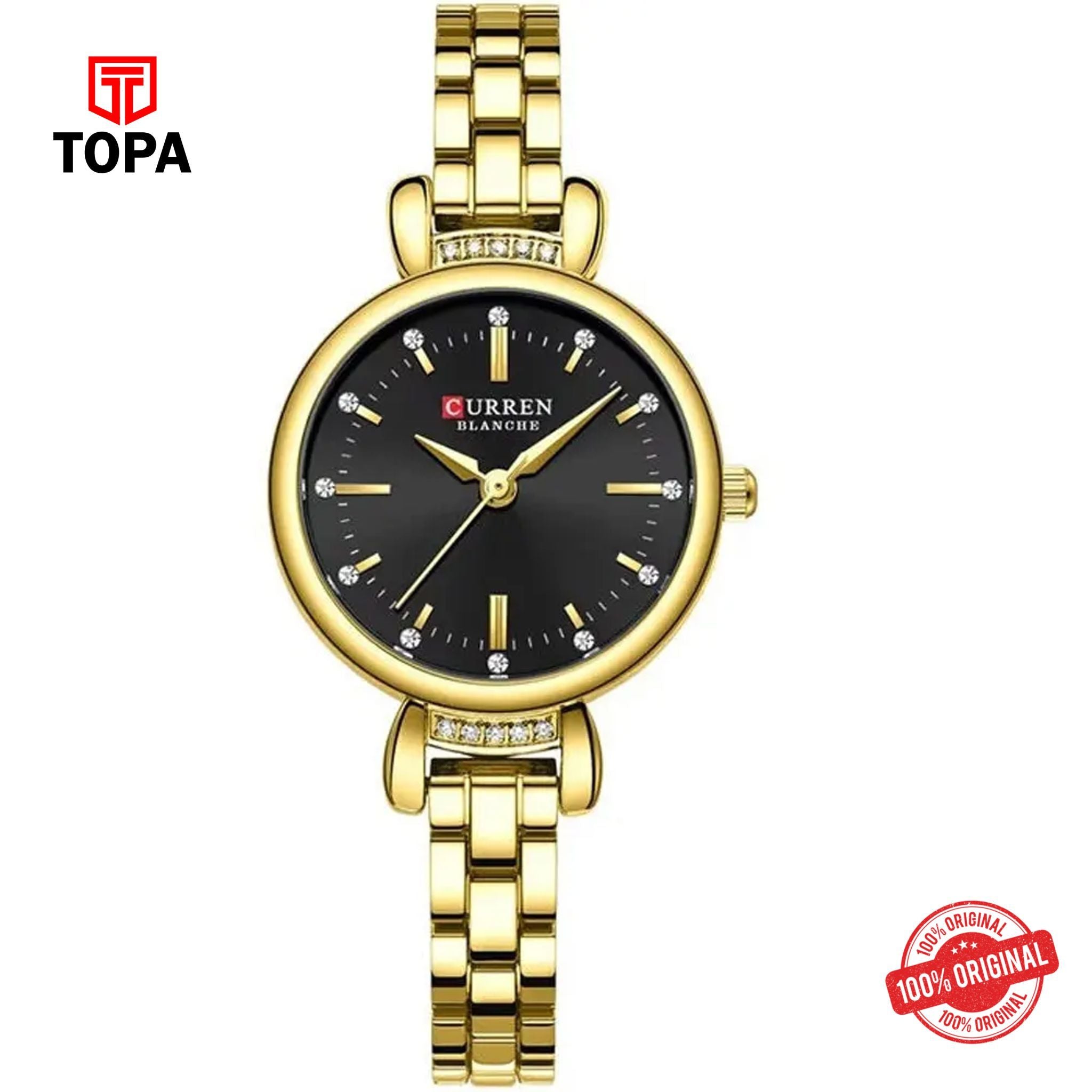 Topa Curren-9098L-GLD-BLK-Metal-Band-Women-Watch - Product Image 1