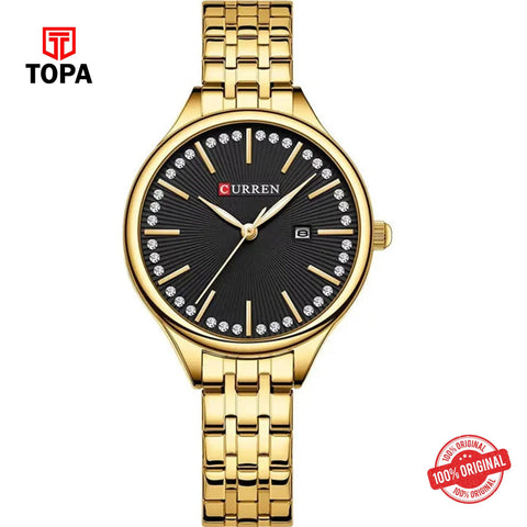 Topa Curren-9099L-GLD-BLK-Metal-Band-Women-Watch - Product Image 1
