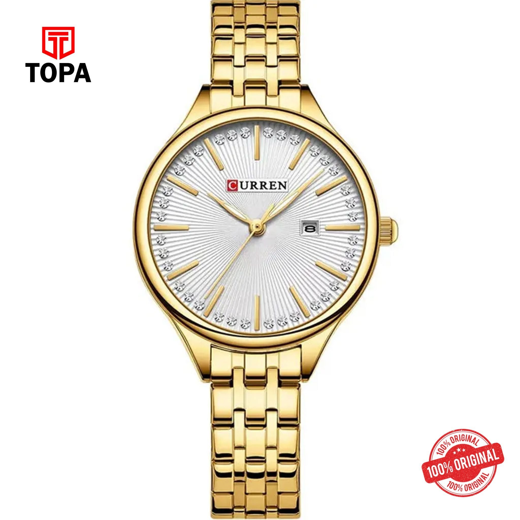 Topa Curren-9099L-GLD-WHT-Metal-Band-Women-Watch - Product Image 1
