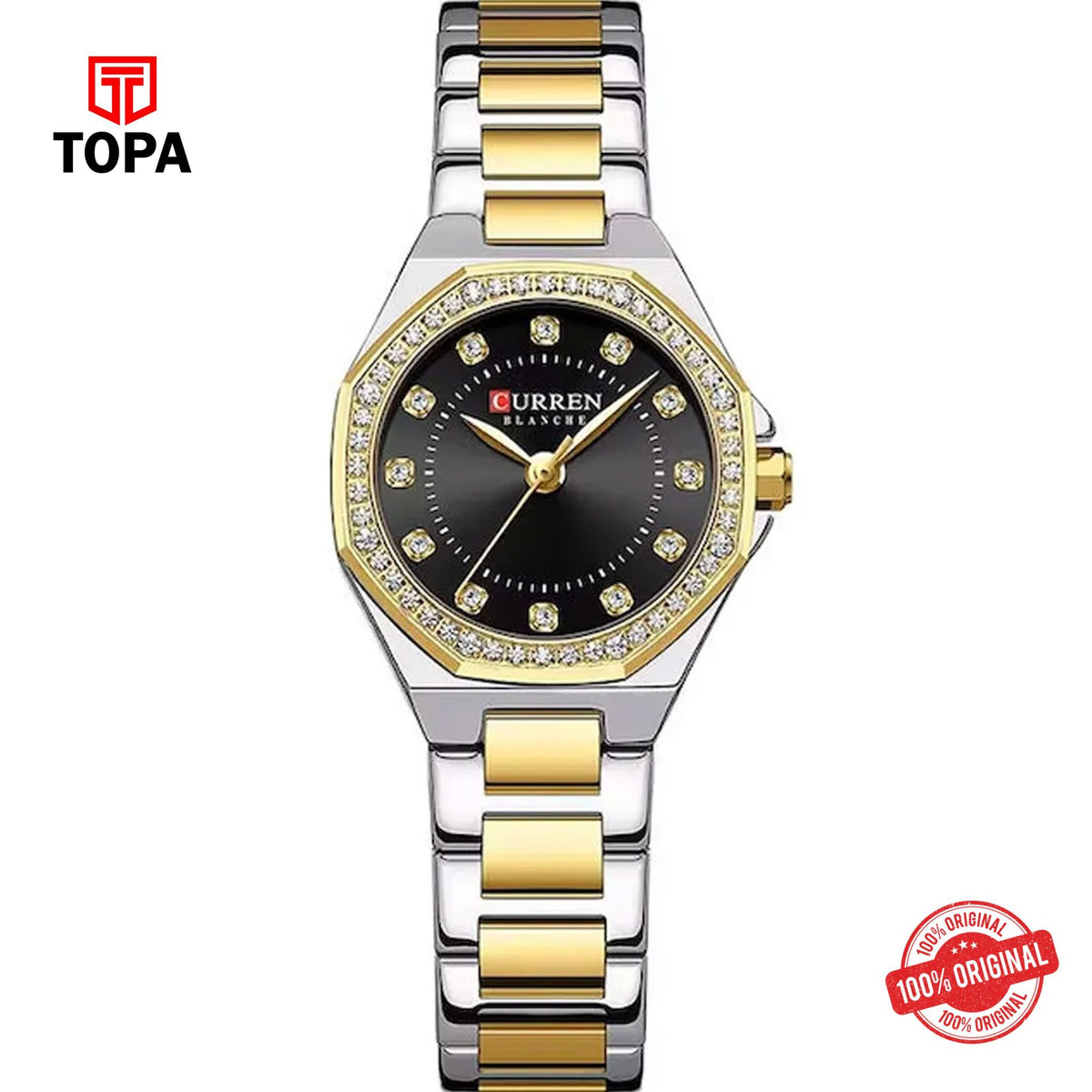 Topa Curren-9100L-TTGLD-BLK-Metal-Band-Women-Watch - Product Image 1