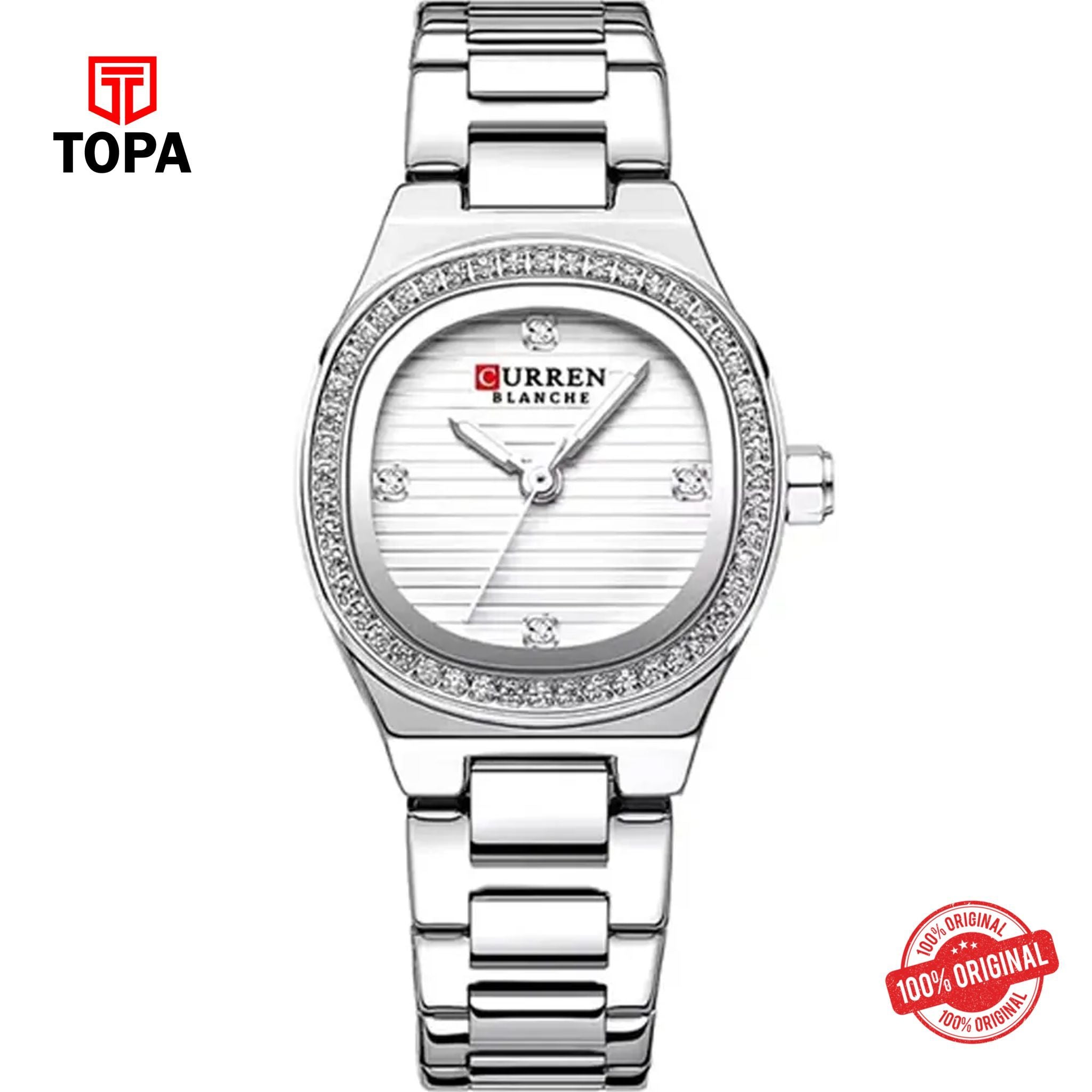 Topa Curren-9101L-CH-WHT-Metal-Band-Women-Watch - Product Image 1