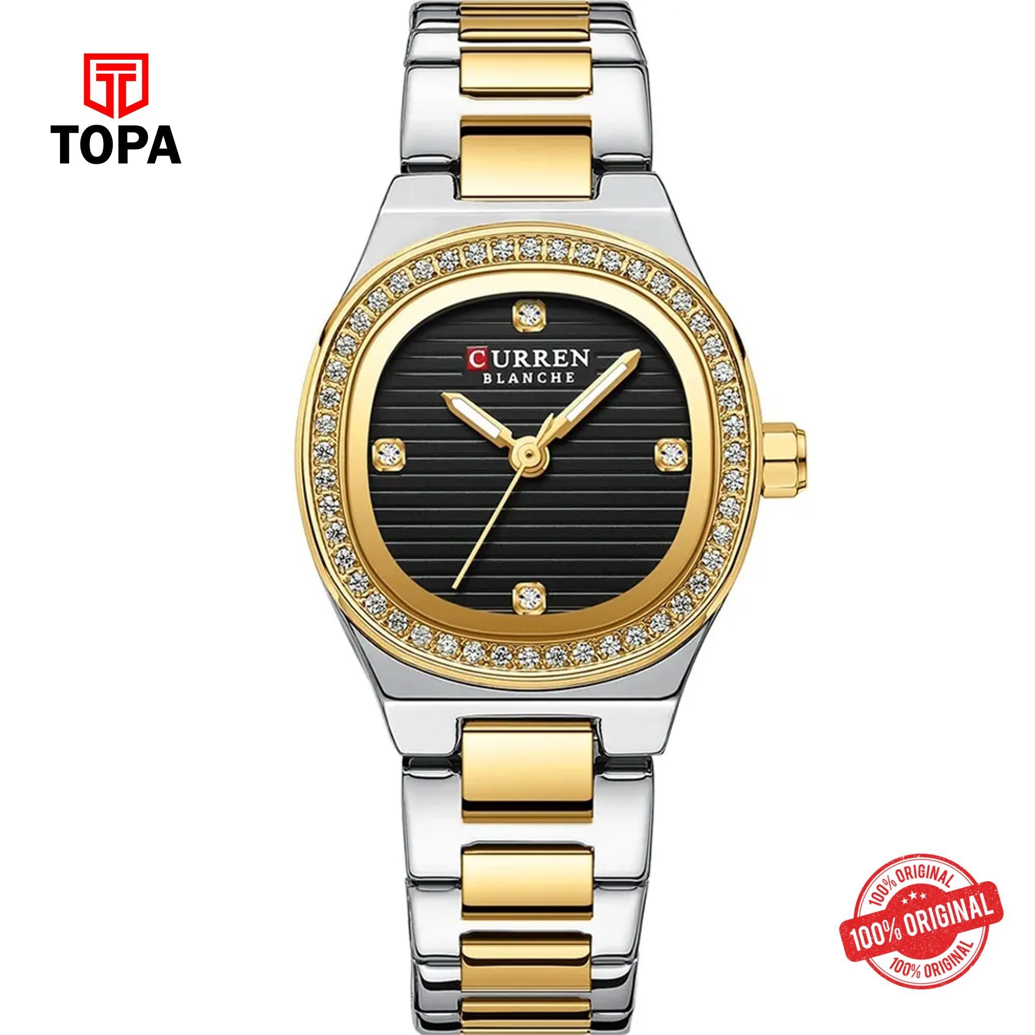 Topa Curren-9101L-TTGLD-BLK-Metal-Band-Women-Watch - Product Image 1