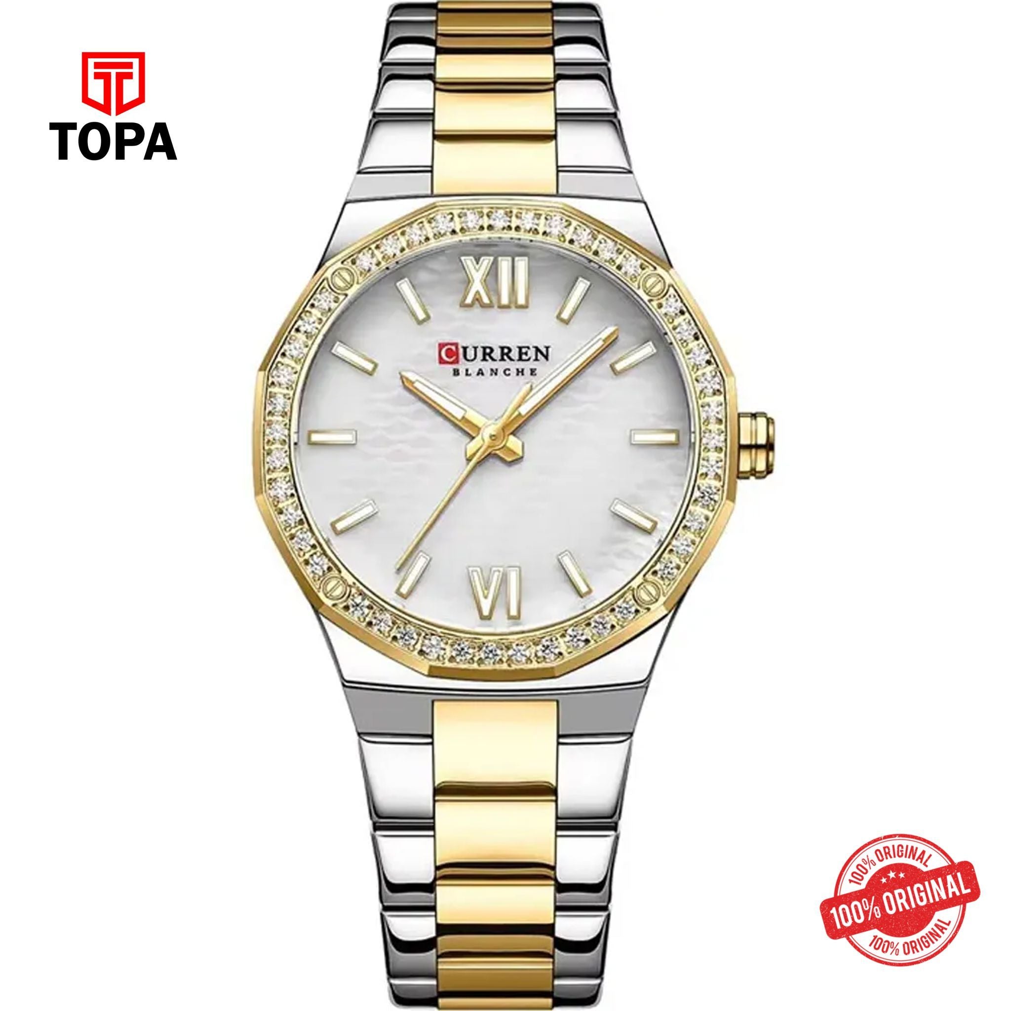 Topa Curren-9103L-TTGLD-WHT-Metal-Band-Women-Watch - Product Image 1