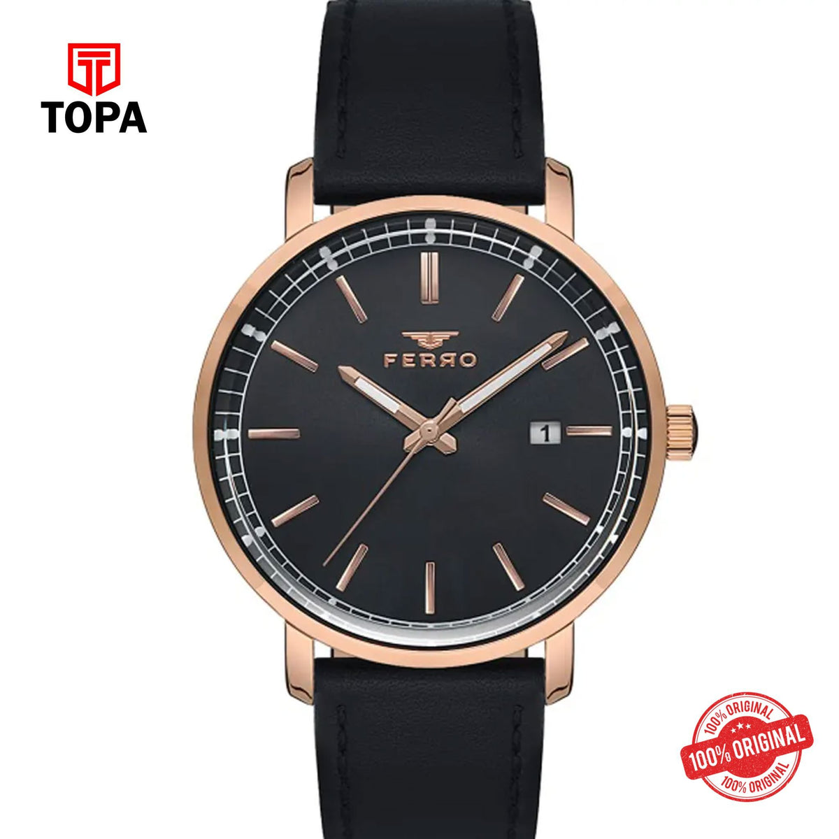 Topa Ferro-F11148B-R-Leather-Band-Men-Watch - Product Image 1