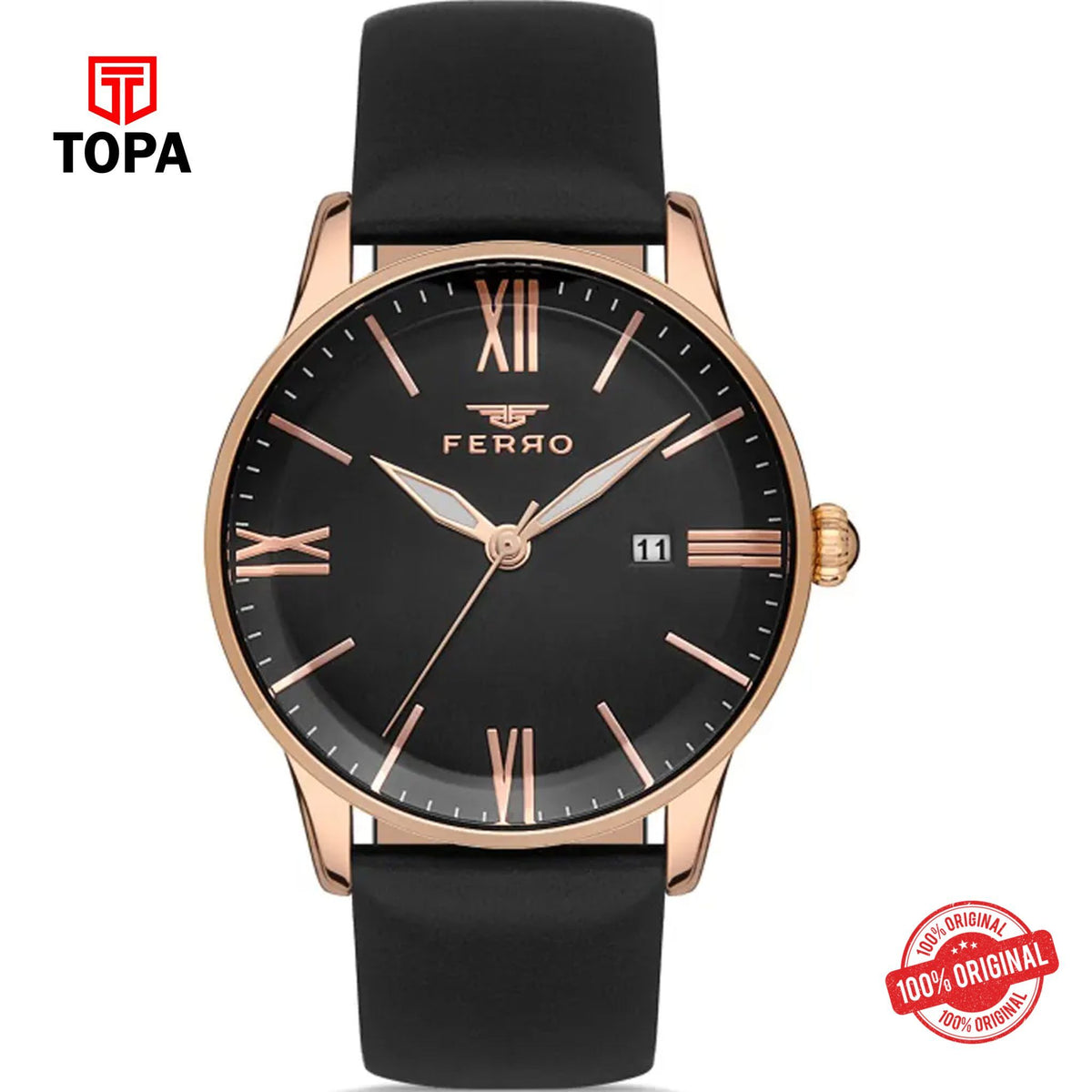 Topa Ferro-F11182B-R-Leather-Band-Men-Watch - Product Image 1