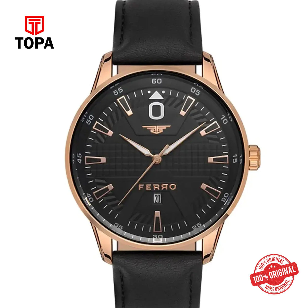 Topa Ferro-F11199B-R-Leather-Band-Men-Watch - Product Image 1