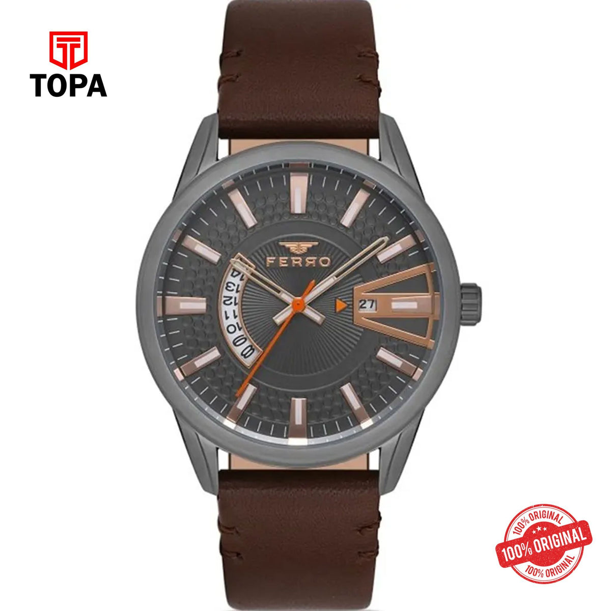 Topa Ferro-F11911B-ZI-Leather-Band-Men-Watch - Product Image 1
