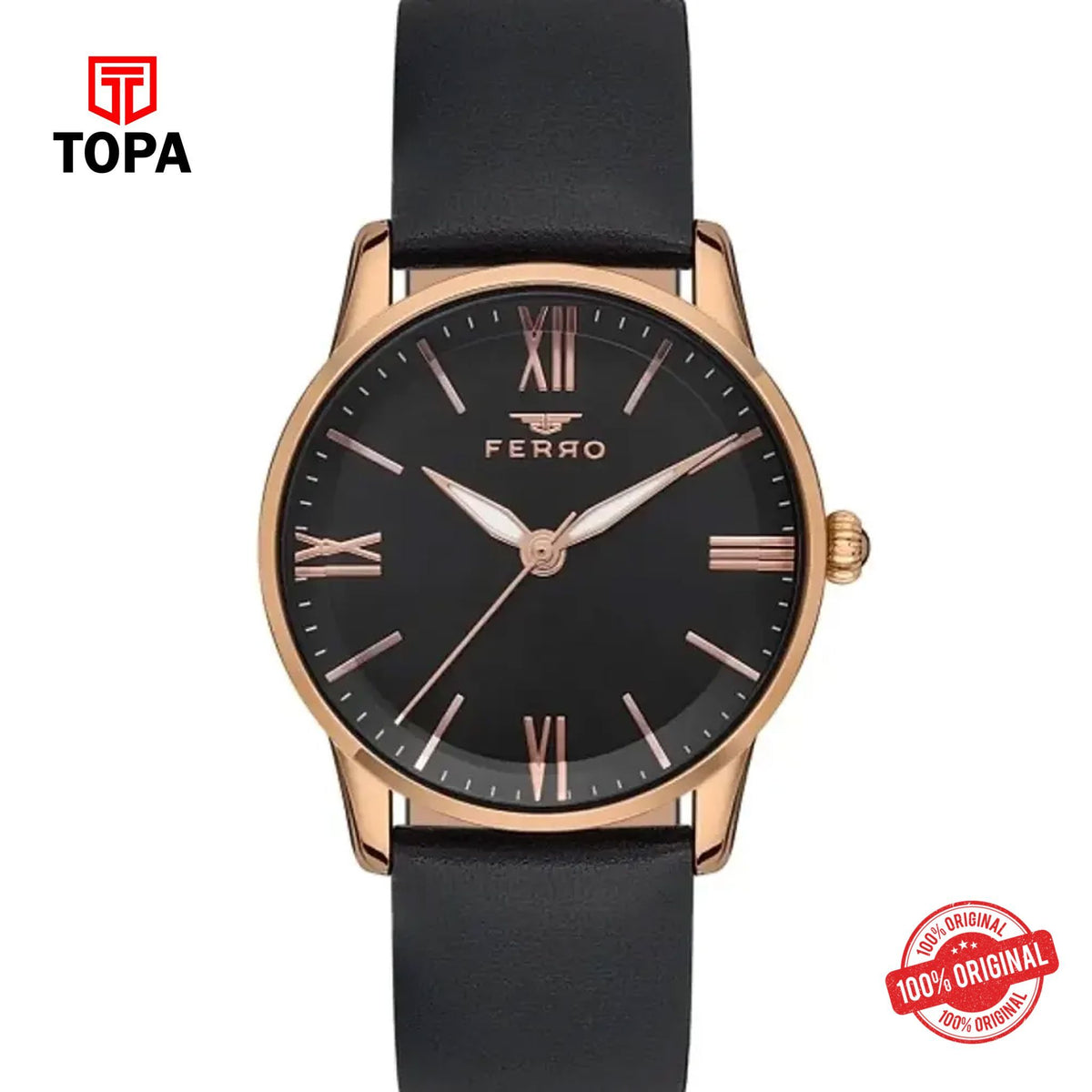 Topa Ferro-F21182B-R-Leather-Band-Women-Watch - Product Image 1