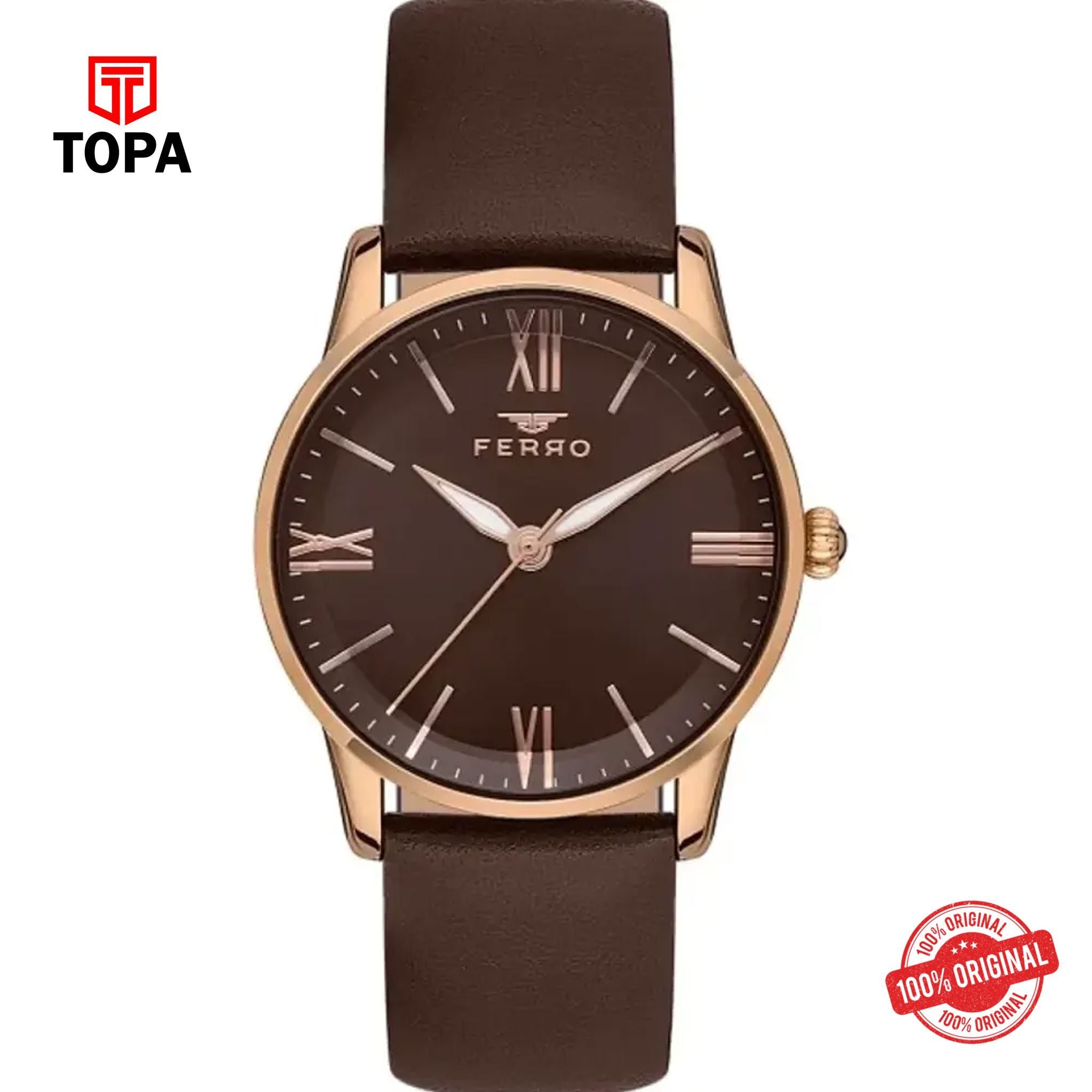 Topa Ferro-F21182B-S-Leather-Band-Women-Watch - Product Image 1