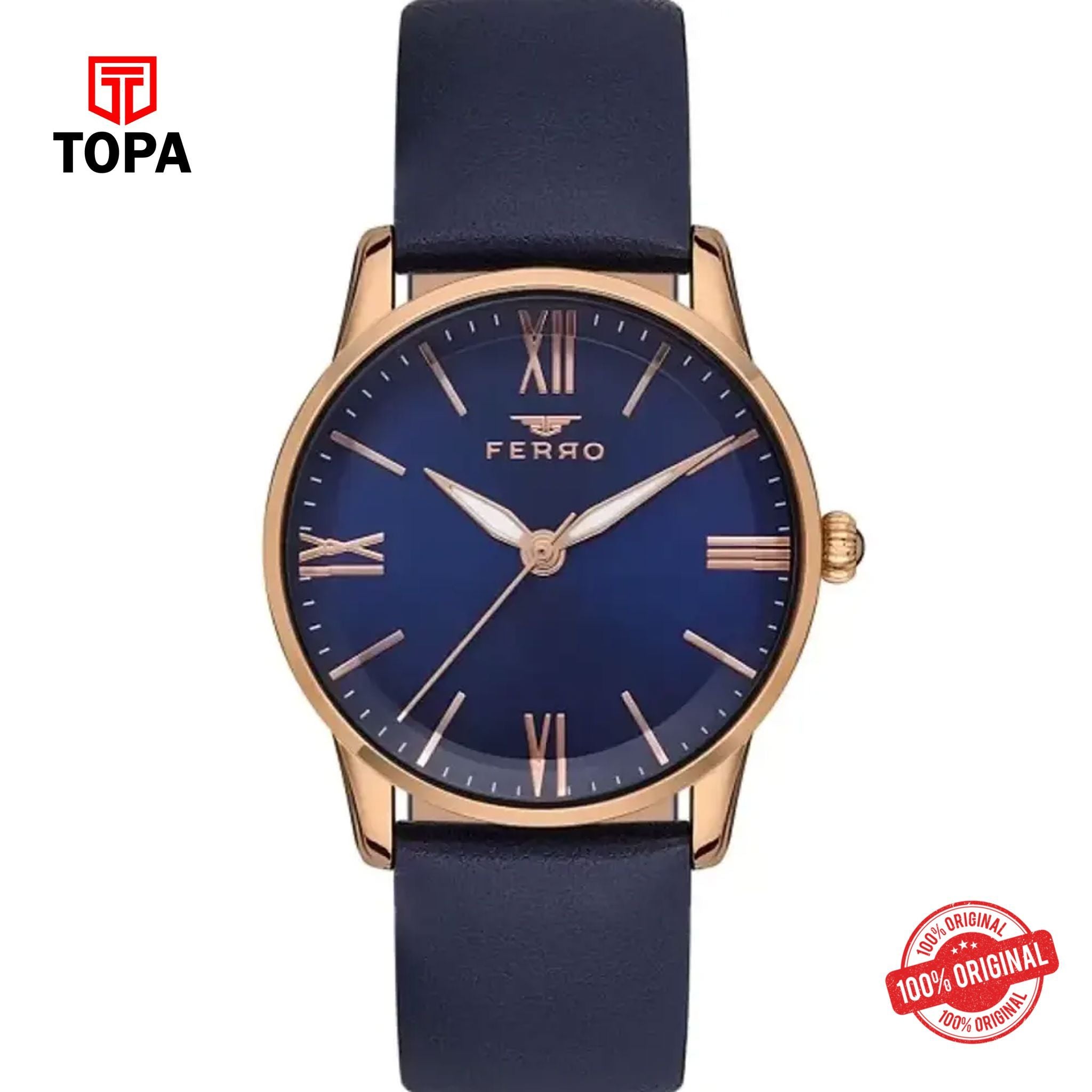 Topa Ferro-F21182B-T-Leather-Band-Women-Watch - Product Image 1