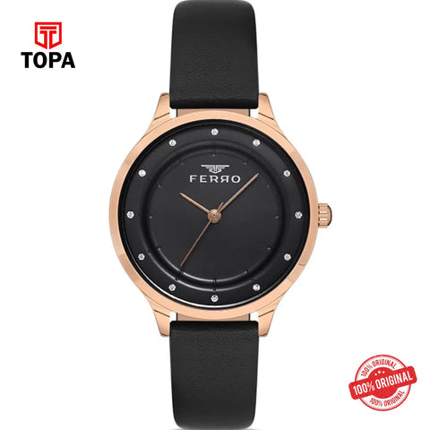 Topa Ferro-F21191B-R-Leather-Band-Women-Watch - Product Image 1
