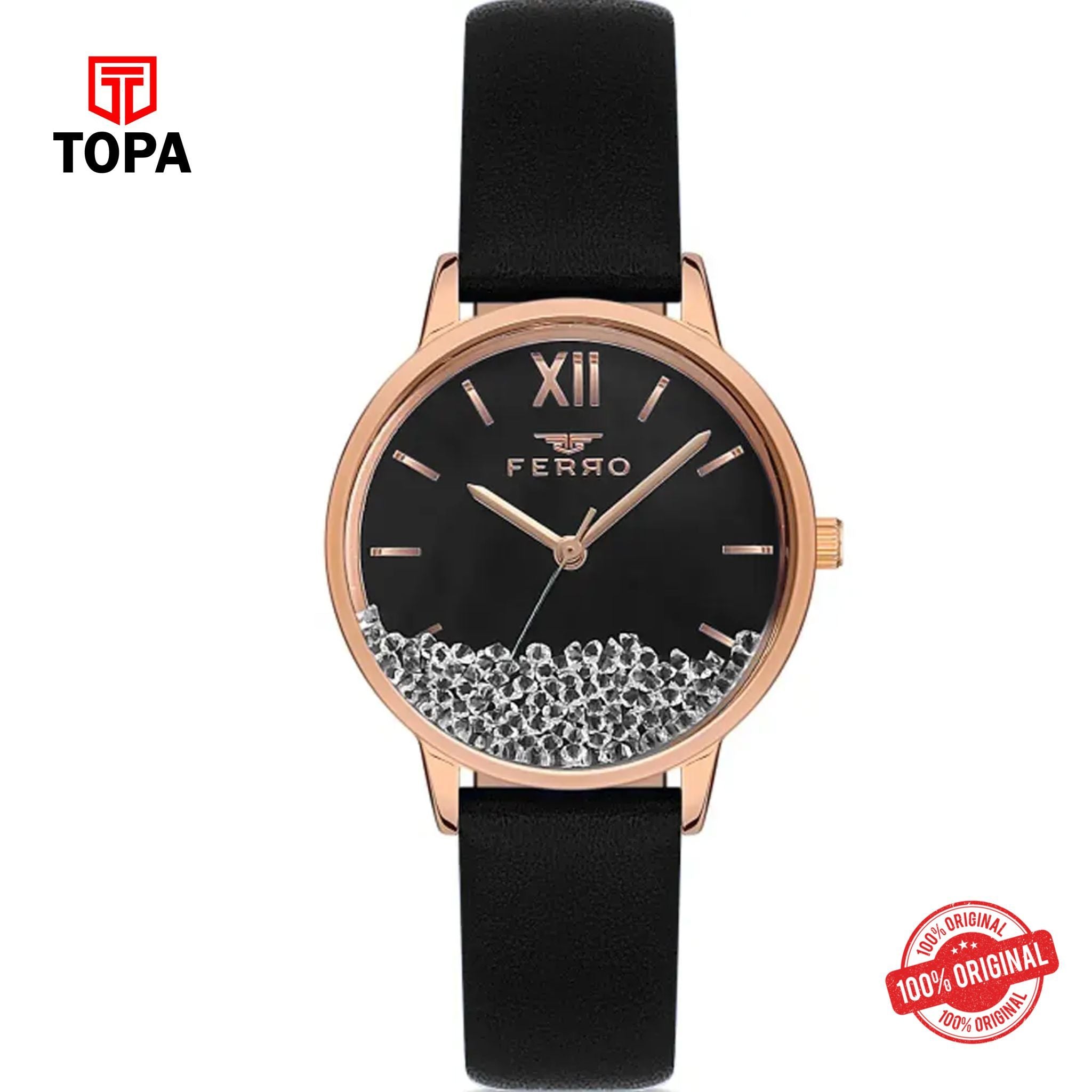Topa Ferro-F21934B-R-Leather-Band-Women-Watch - Product Image 1