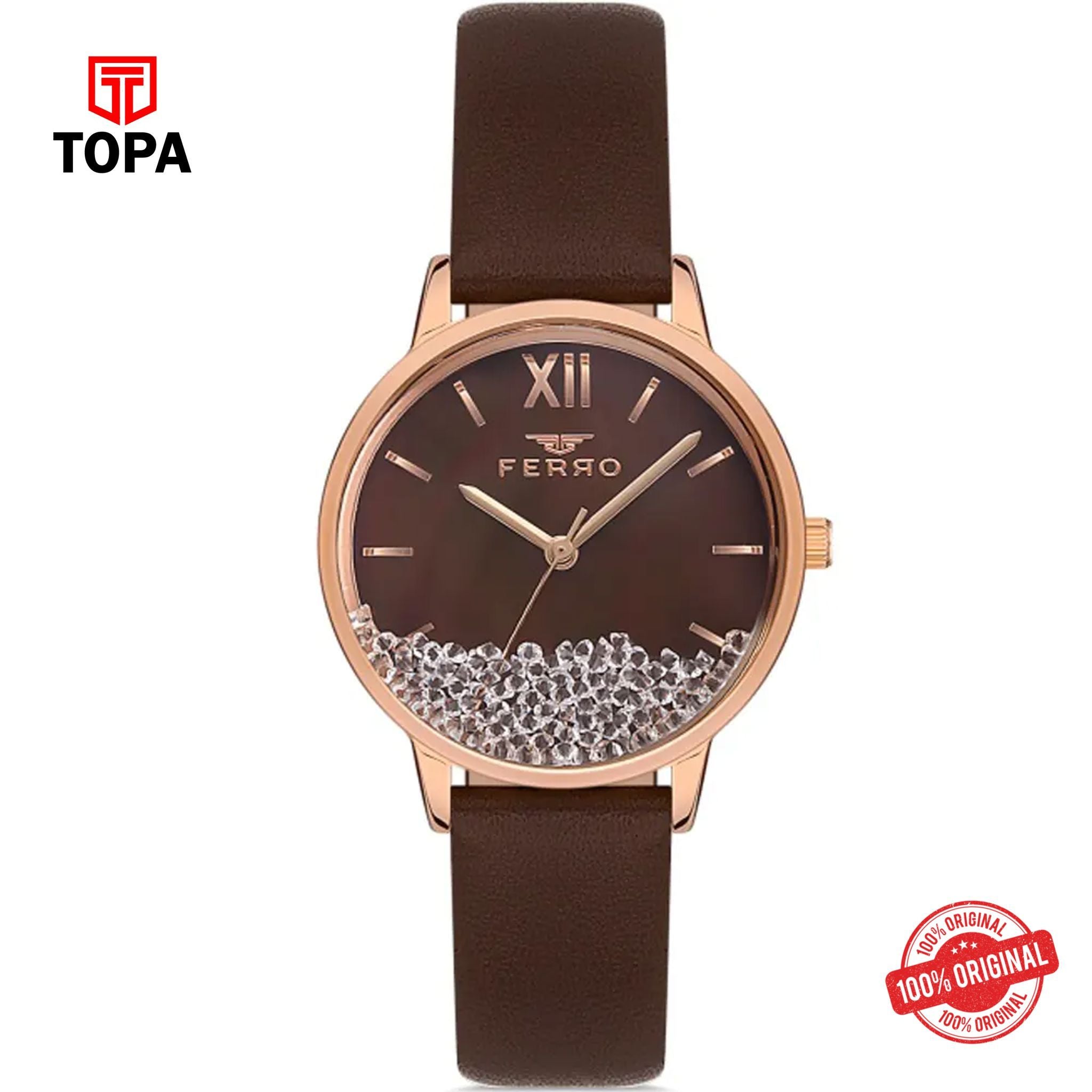 Topa Ferro-F21934B-S6-Leather-Band-Women-Watch - Product Image 1