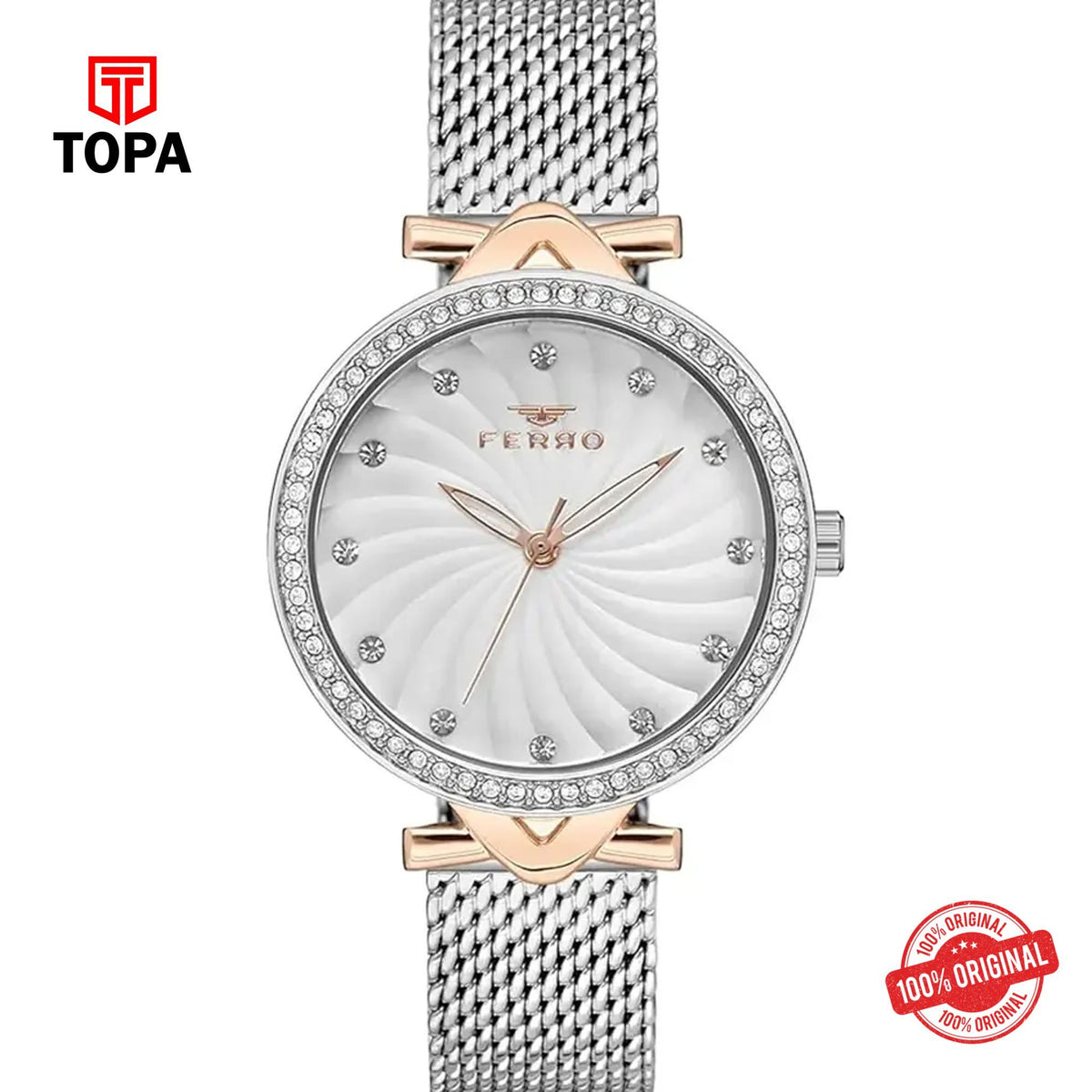 Topa Ferro-F2665C-E-Mesh-Band-Women-Watch - Product Image 1