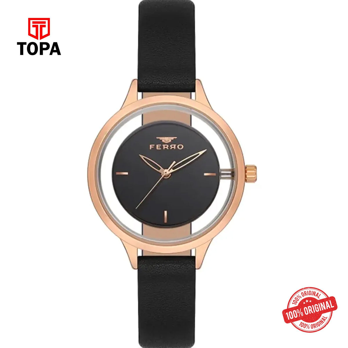 Topa Ferro-FL21234B-R-Leather-Band-Women-Watch - Product Image 1