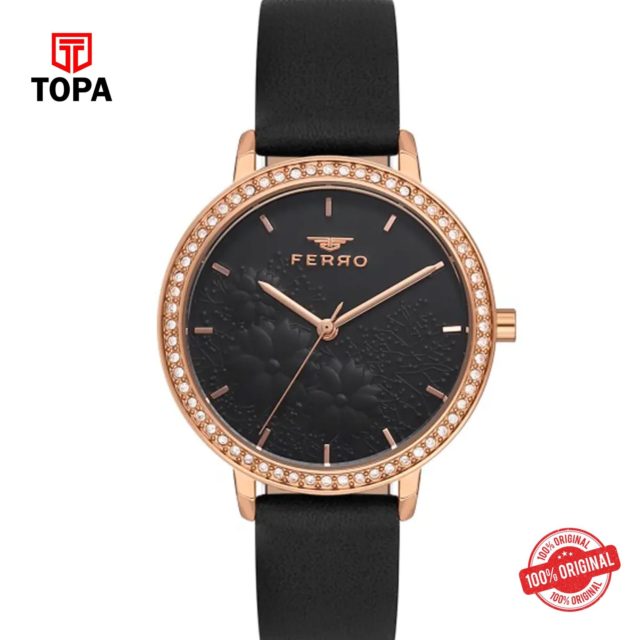 Topa Ferro-FL21242B-R-Leather-Band-Women-Watch - Product Image 1