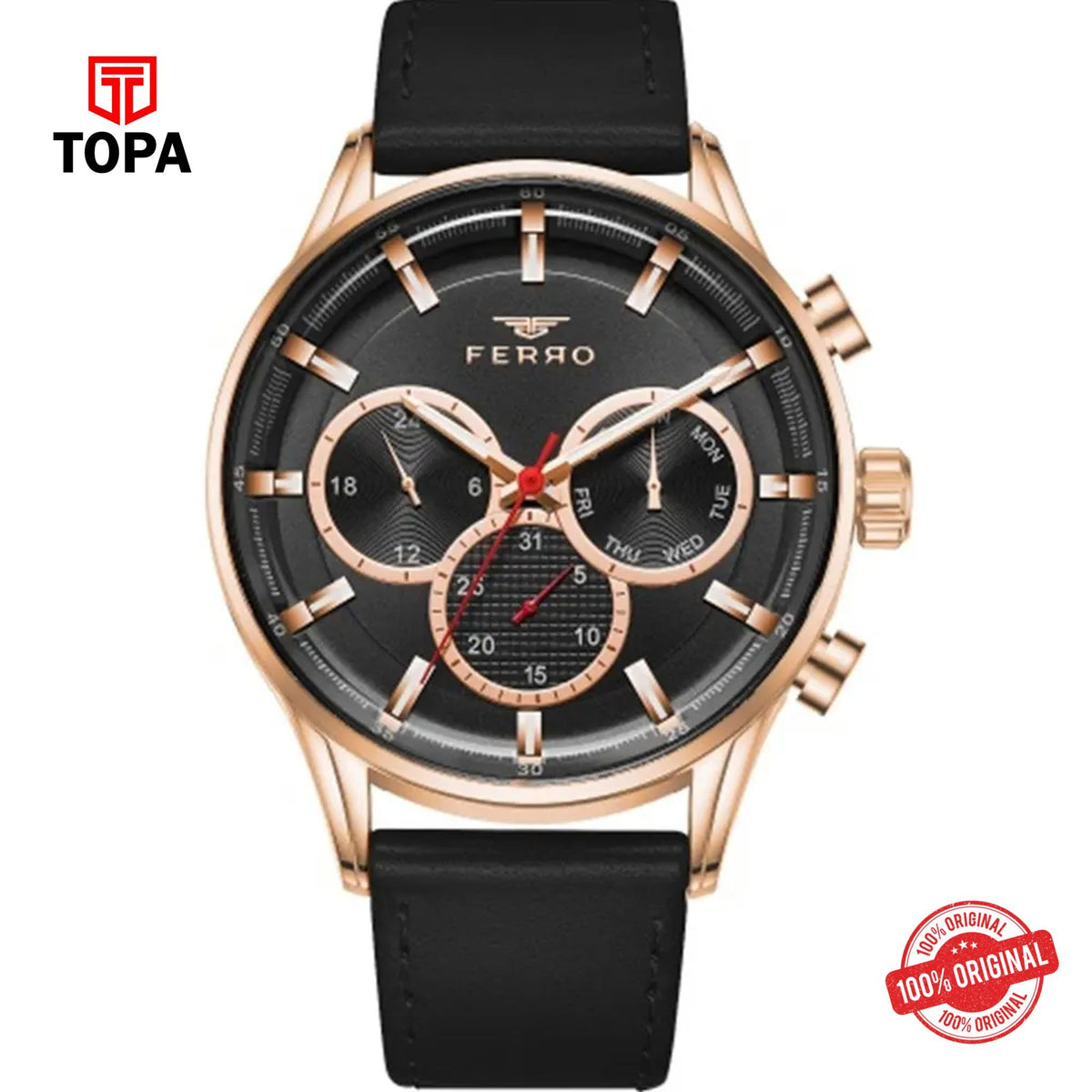 Topa Ferro-FM11025B-R-Leather-Band-Men-Watch - Product Image 1