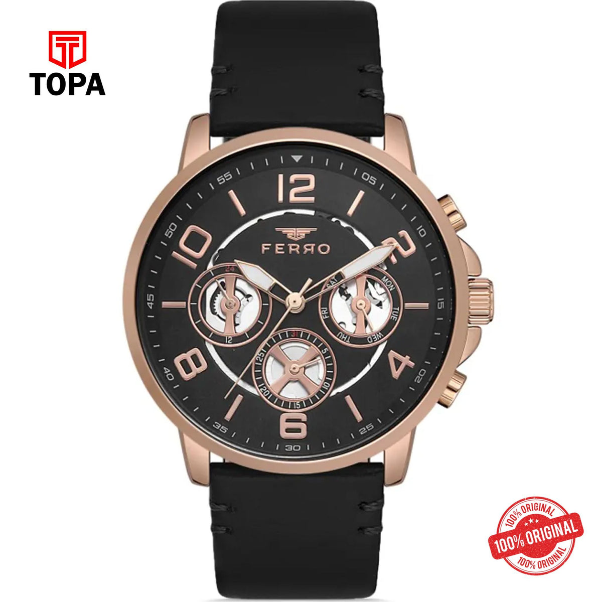 Topa Ferro-FM11146B-R-Leather-Band-Men-Watch - Product Image 1