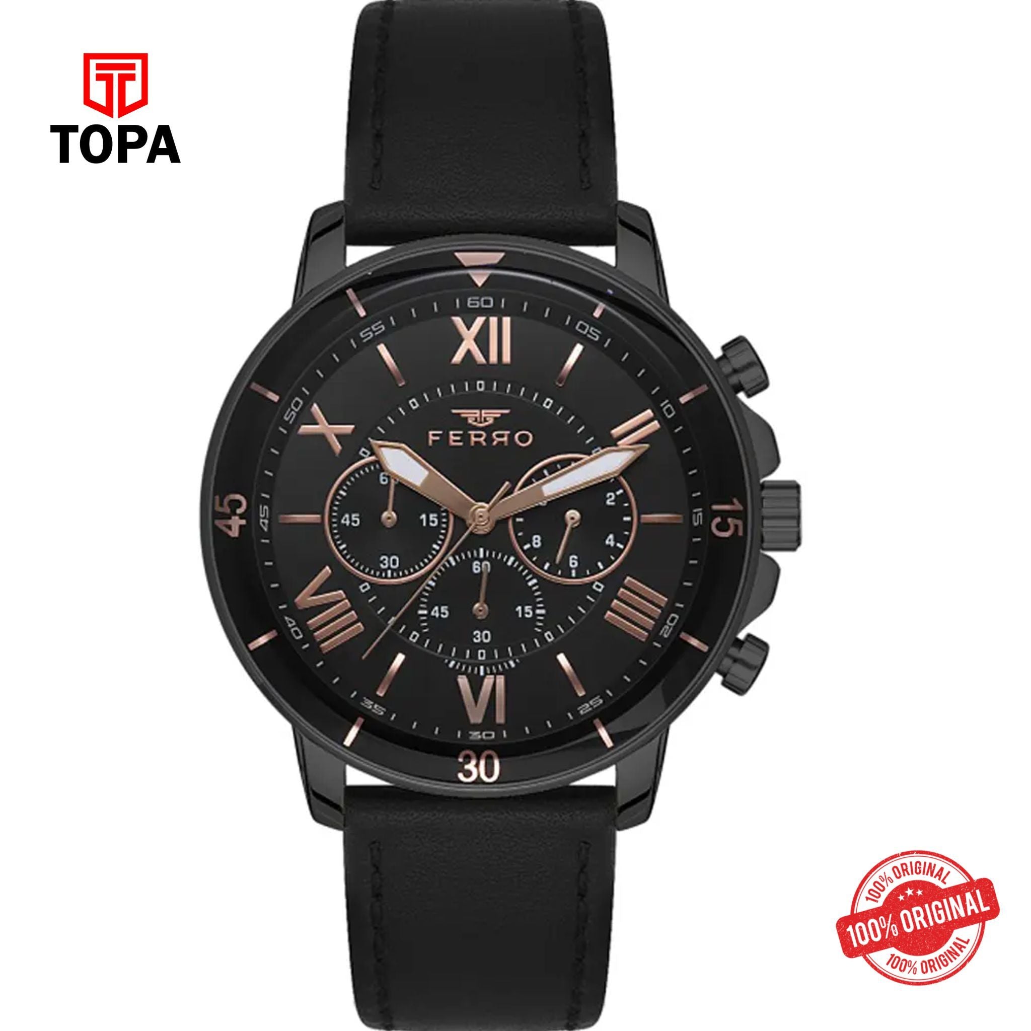 Topa Ferro-FM11243B-G-Leather-Band-Men-Watch - Product Image 1