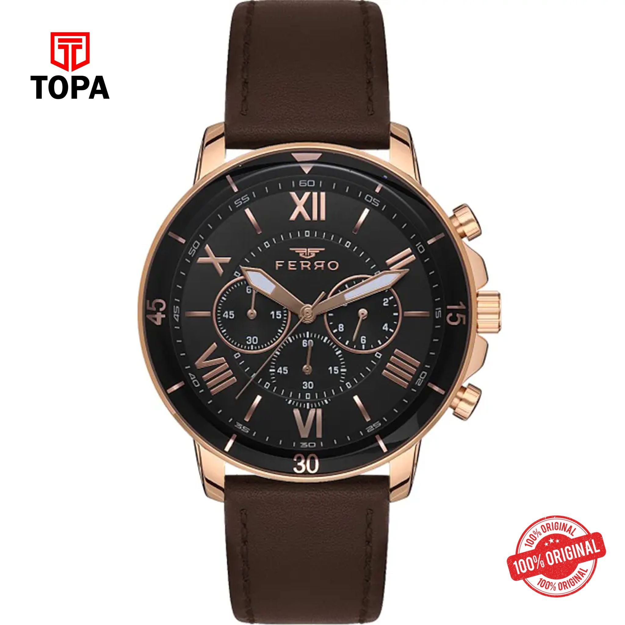 Topa Ferro-FM11243B-S5-Leather-Band-Men-Watch - Product Image 1