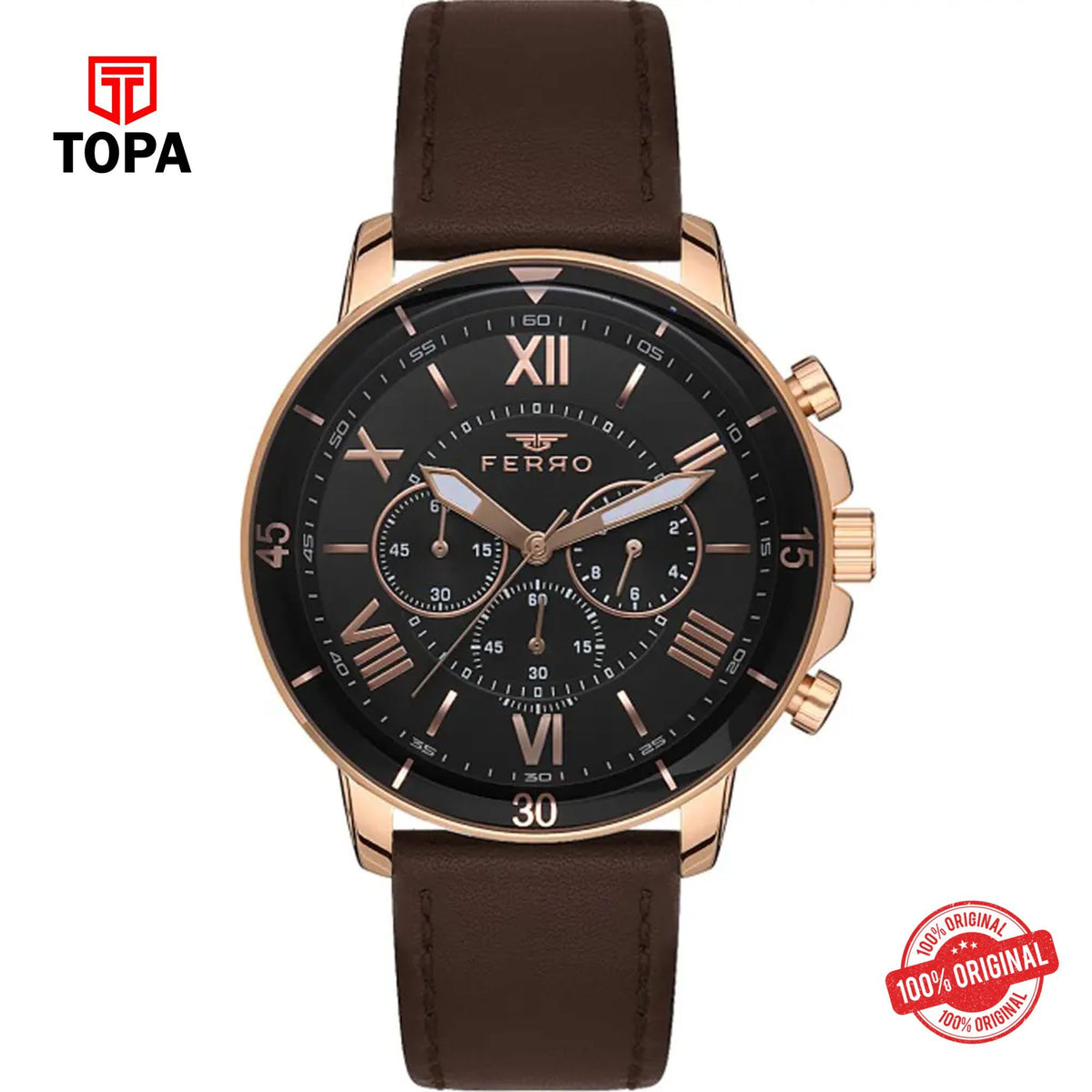 Topa Ferro-FM11243B-S5-Leather-Band-Men-Watch - Product Image 1