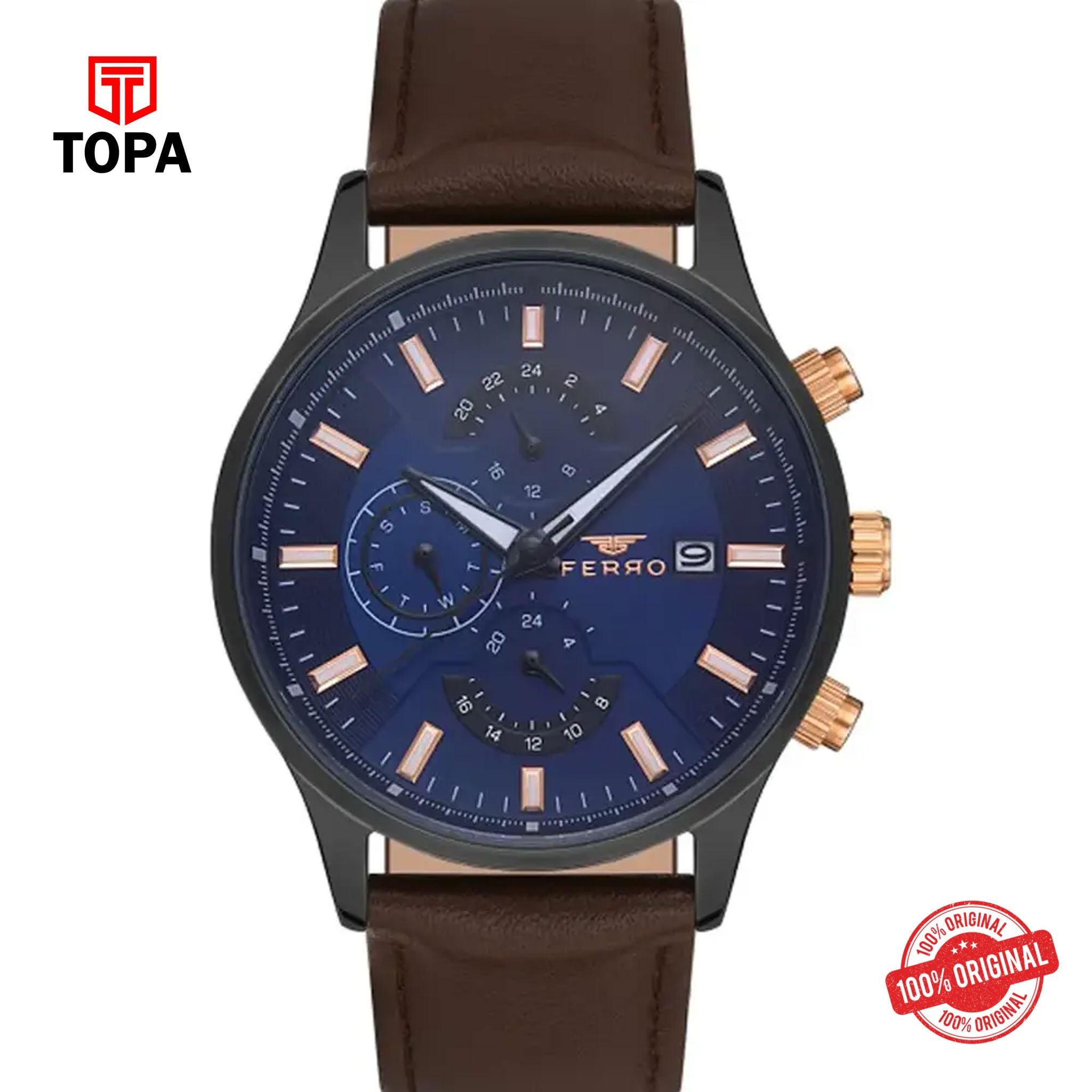 Topa Ferro-FM11915B-ZI3-Leather-Band-Men-Watch - Product Image 1