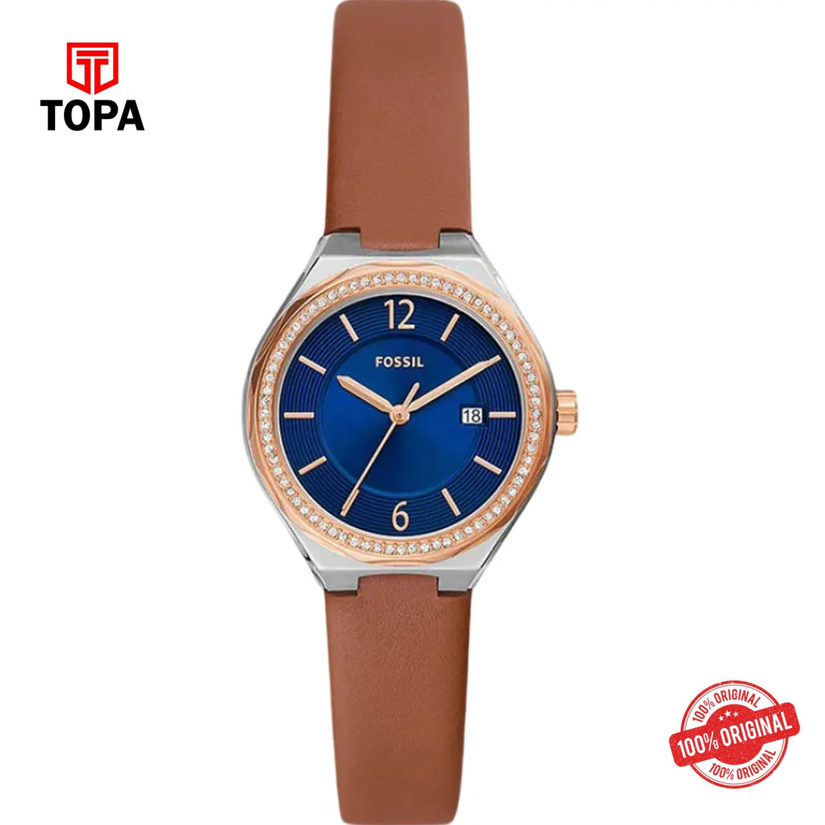 Topa Fossil-BQ-3803-Eevie-Leather-Band-Women-Watch - Product Image 1