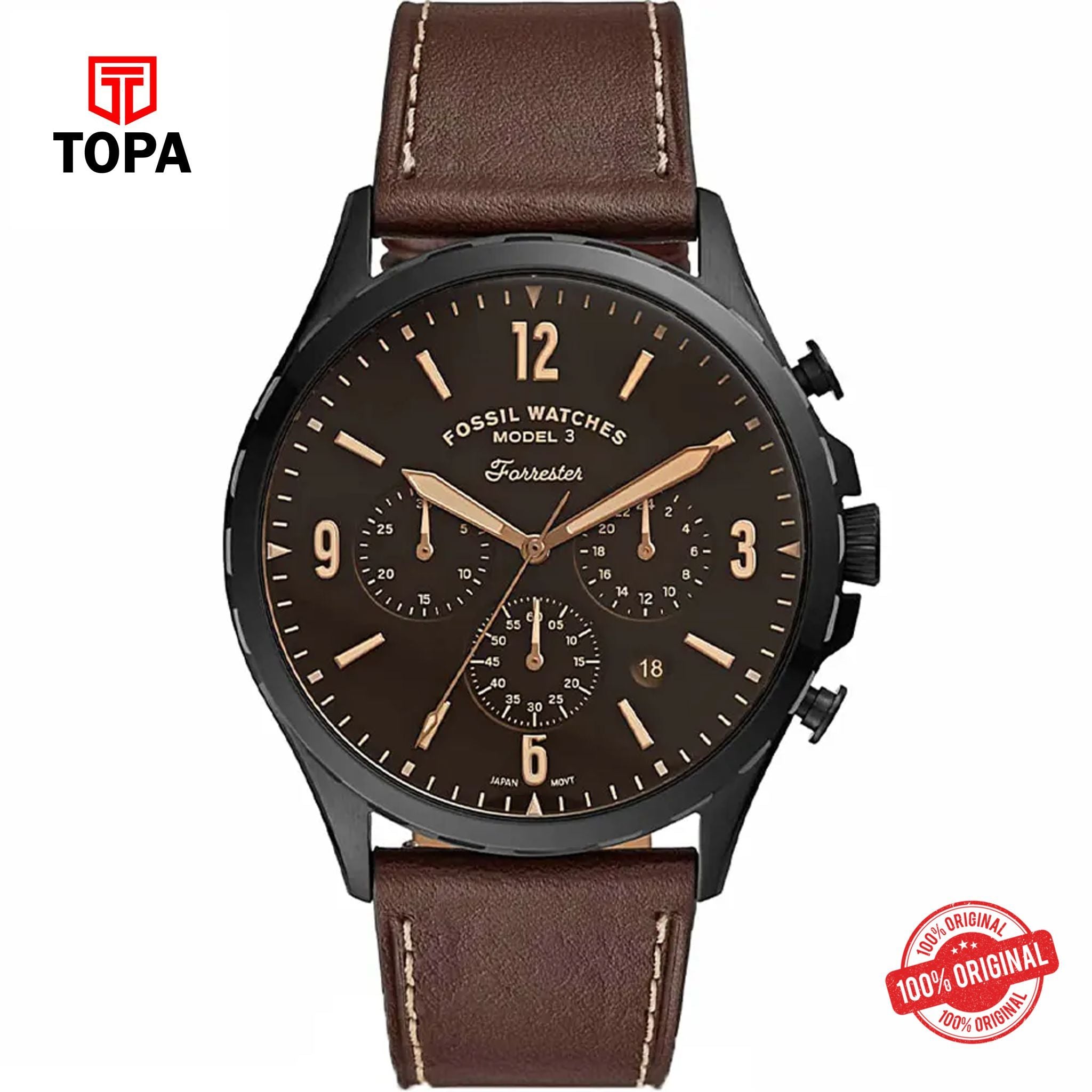 Topa Fossil-FS-5608-Forrester-Leather-Strap-Mens-Watch - Product Image 1