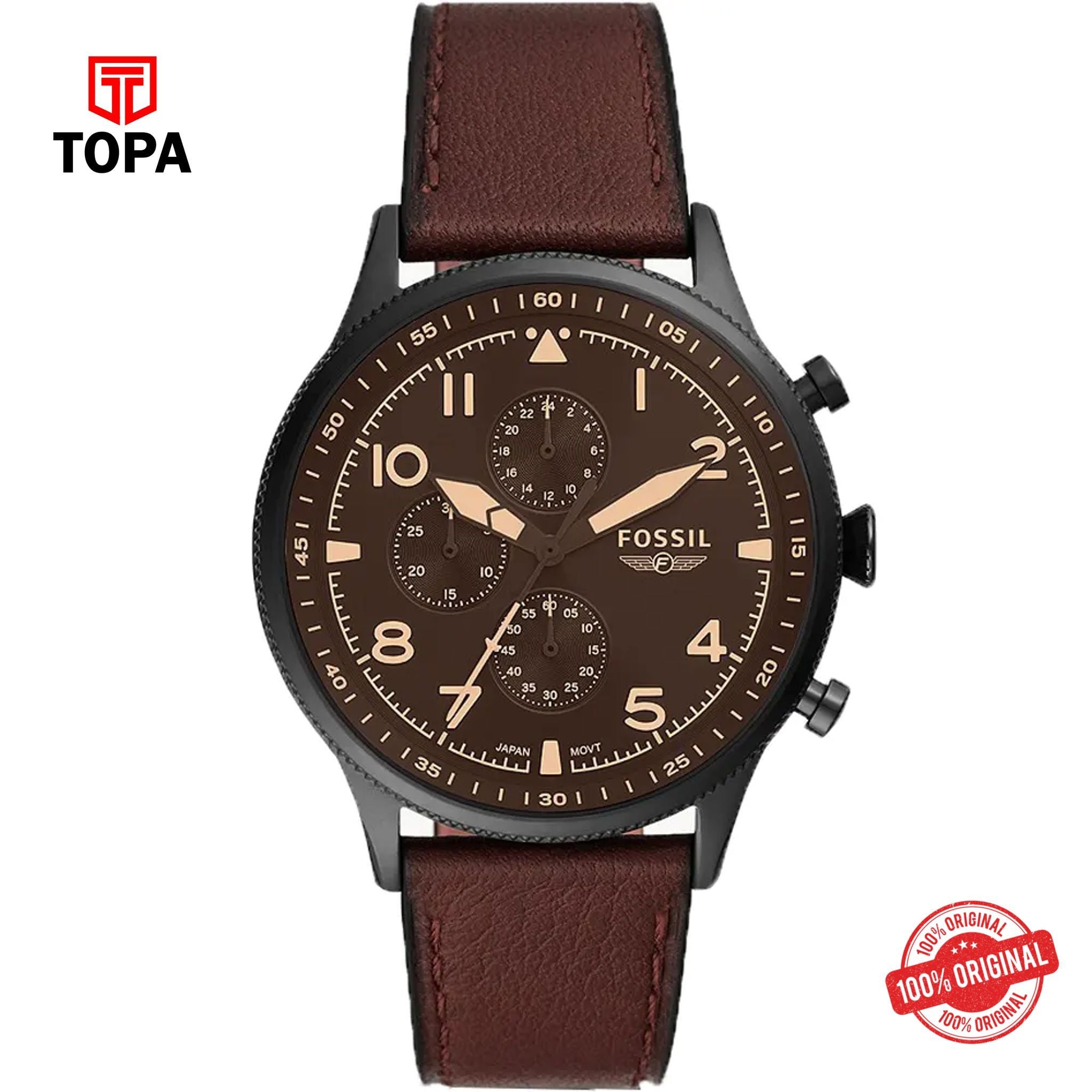Topa Fossil-FS-5833-Retro-Pilot-Leather-Band-Men-Watch - Product Image 1
