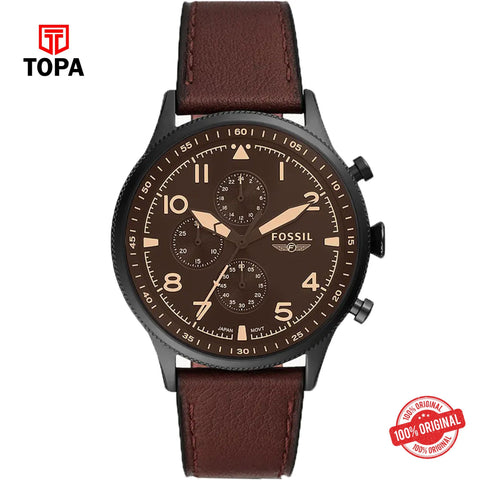 Topa Fossil-FS-5833-Retro-Pilot-Leather-Band-Men-Watch - Product Image 1