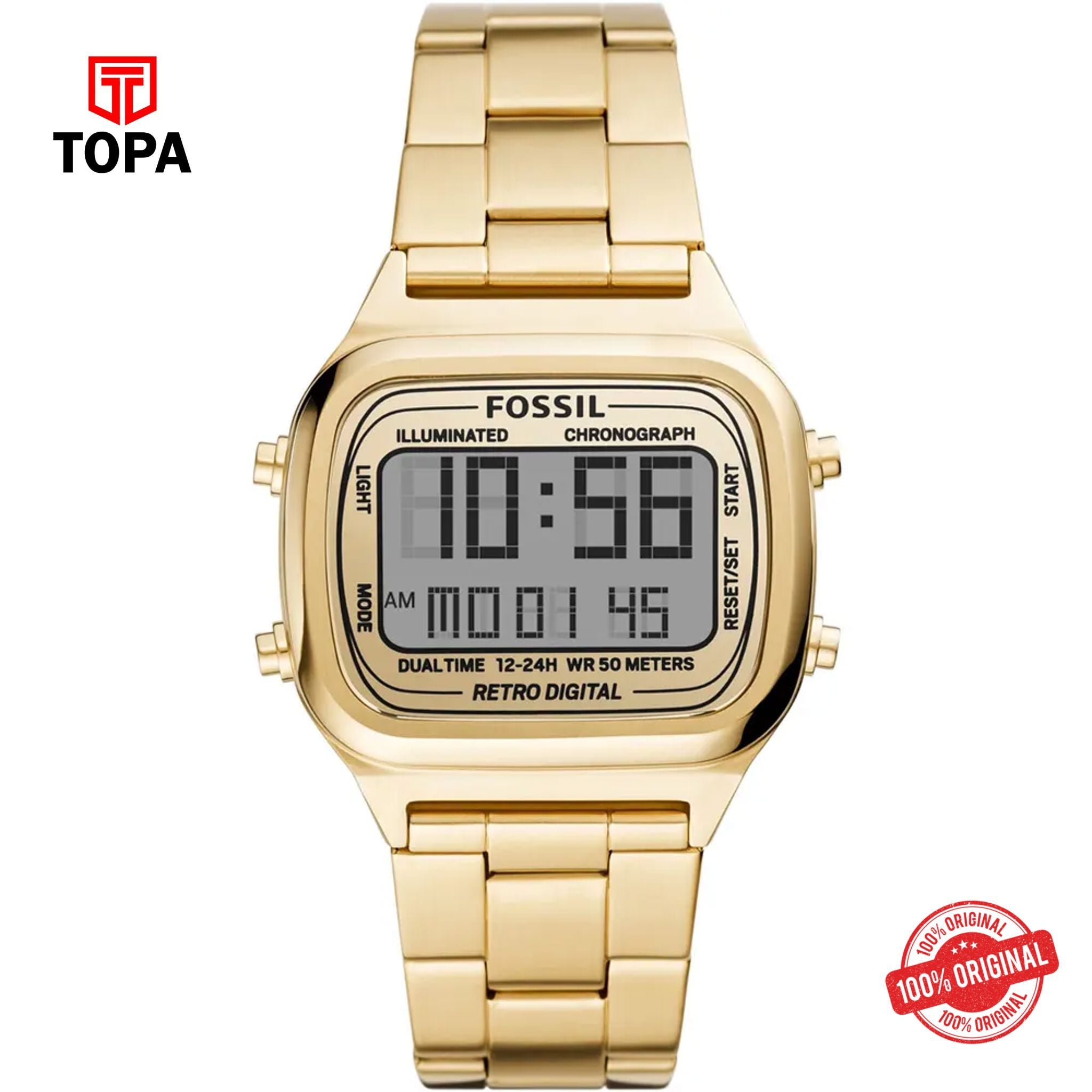 Topa Fossil-FS-5843-Retro-Digital-Metal-Band-Men-Watch - Product Image 1