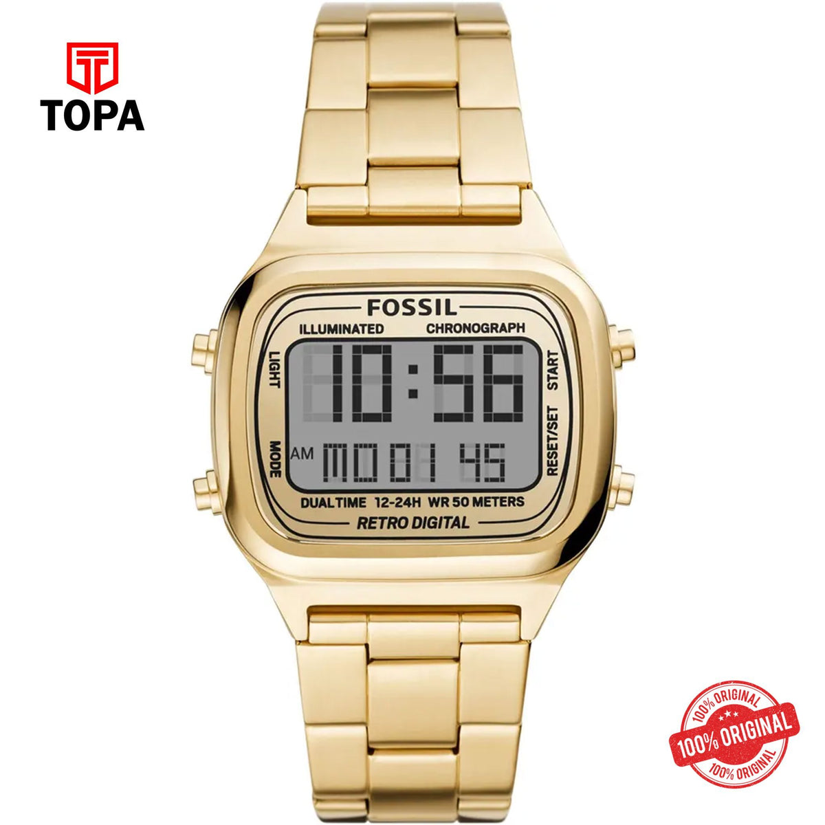 Topa Fossil-FS-5843-Retro-Digital-Metal-Band-Men-Watch - Product Image 1