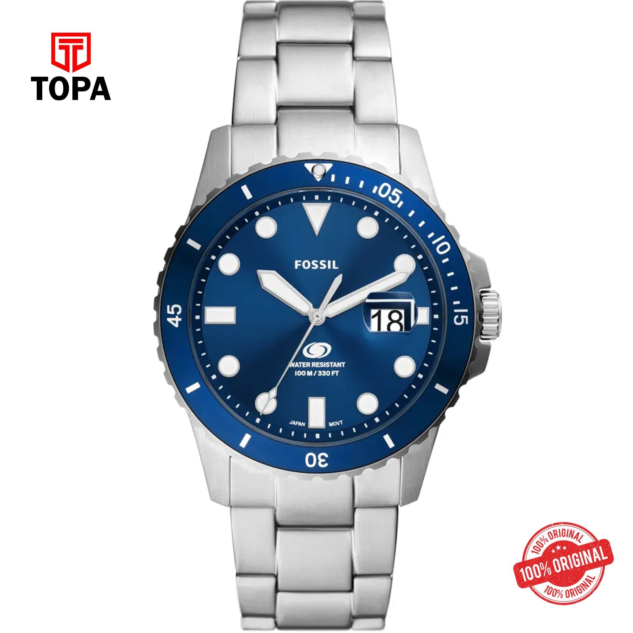 Topa Fossil-FS-6029-Blue-Dive-Metal-Band-Men-Watch - Product Image 1