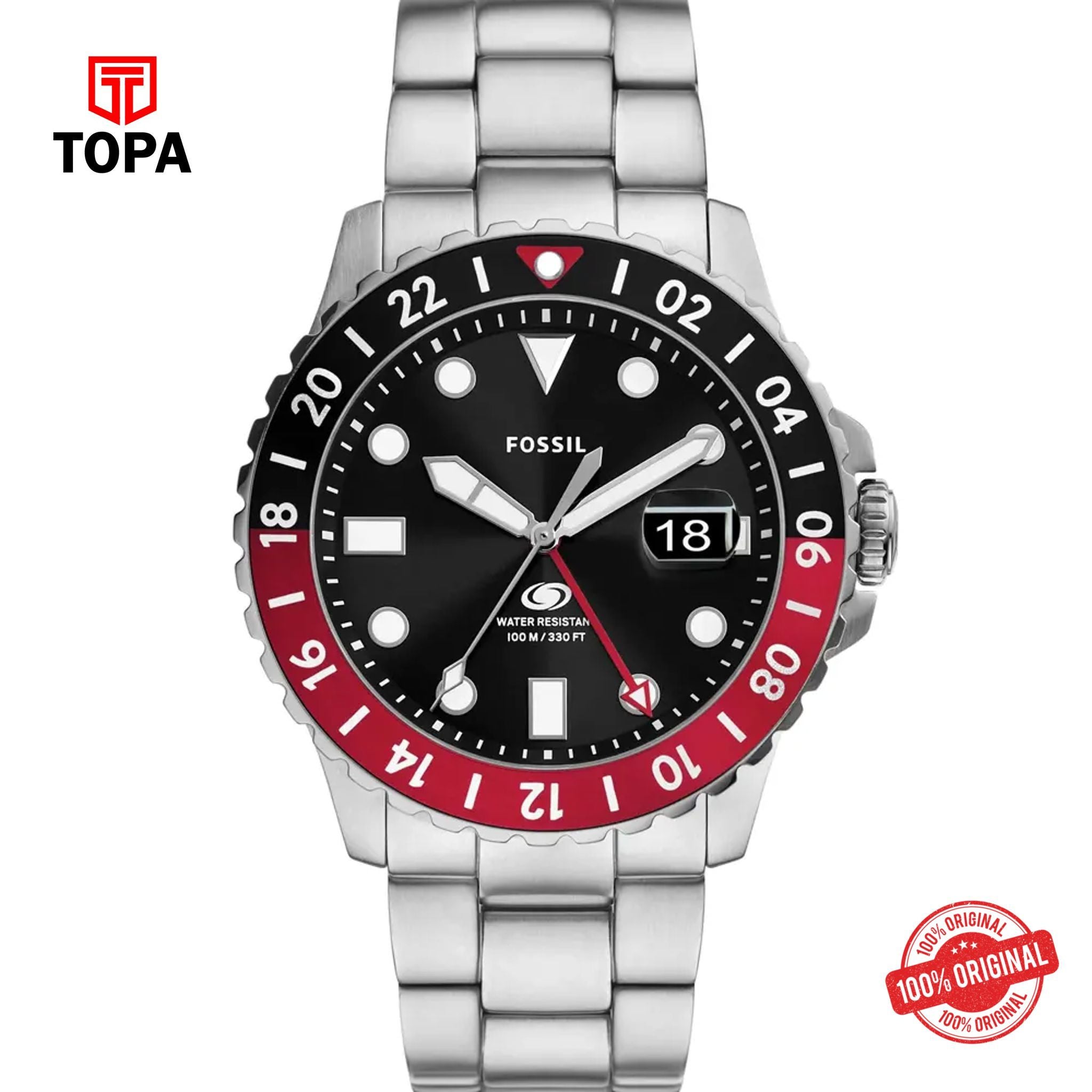 Topa Fossil-FS-6092-Blue-GMT-Metal-Band-Men-Watch - Product Image 1