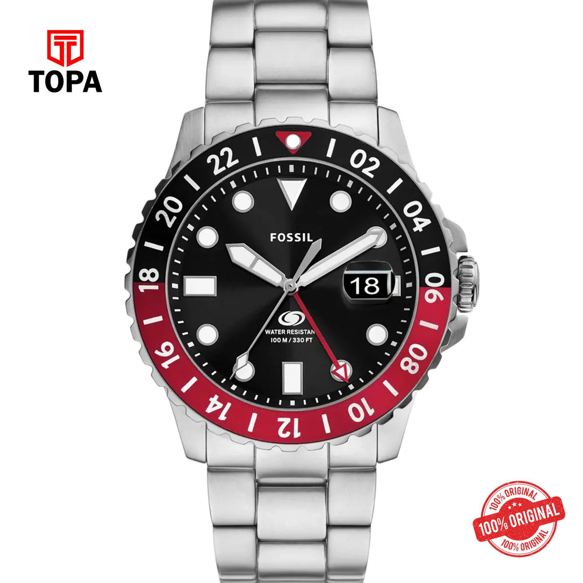 Topa Fossil-FS-6092-Blue-GMT-Metal-Band-Men-Watch - Product Image 1