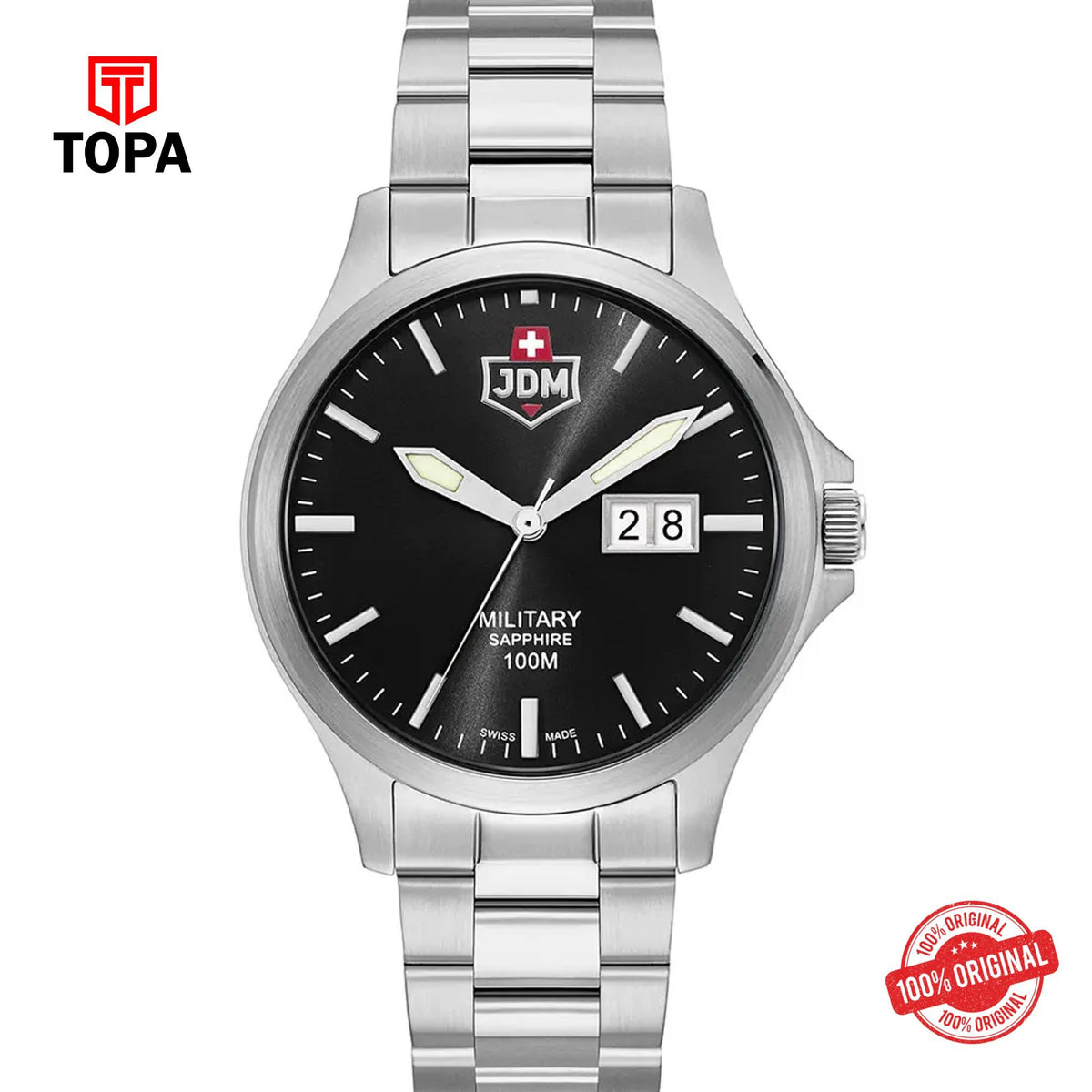 Topa JDM-Military-JDM-WG014-01-Alpha-Big-Date-Metal-Band-Men-Watc - Product Image 1