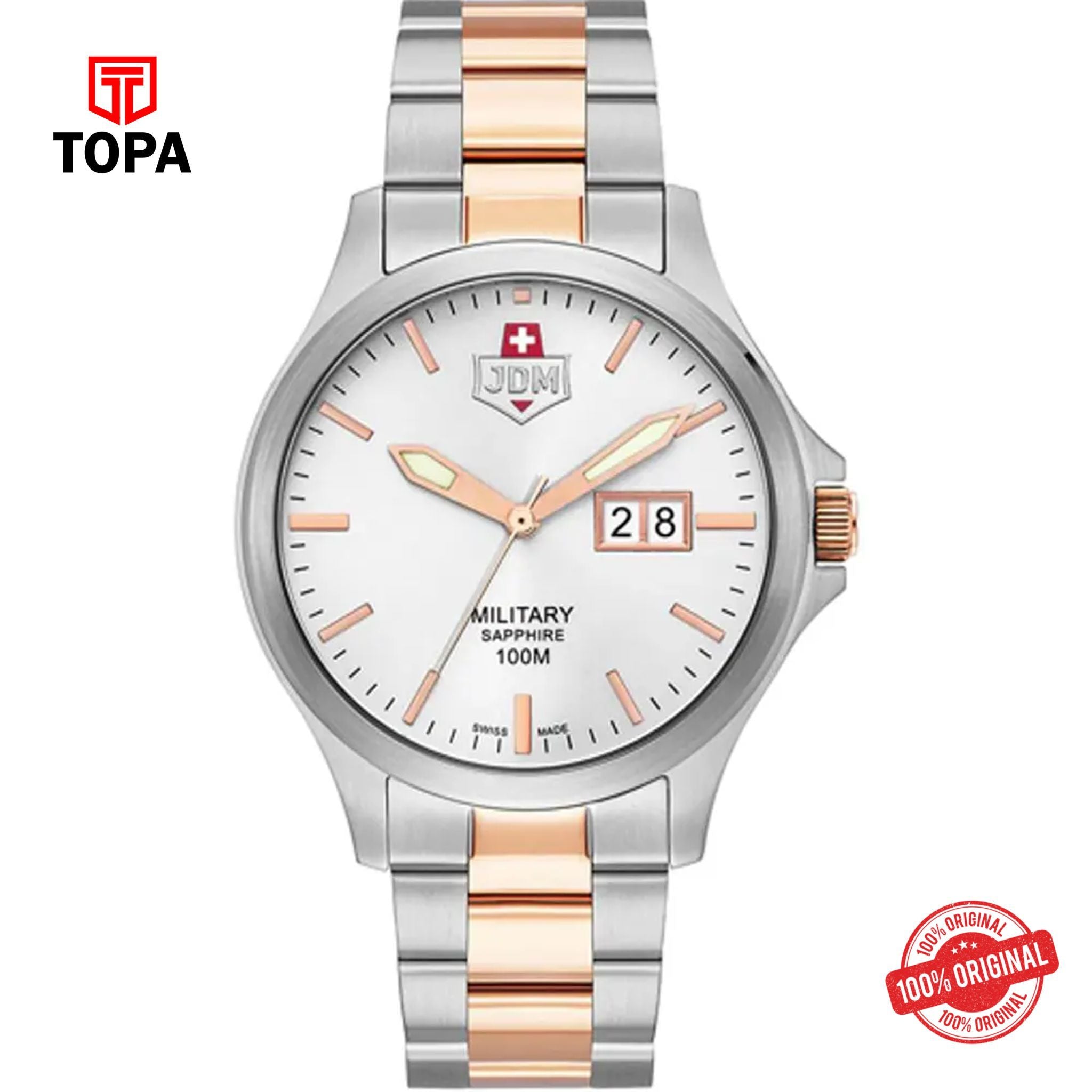 Topa JDM-Military-JDM-WG014-02-Alpha-Big-Date-Metal-Band-Men-Watc - Product Image 1