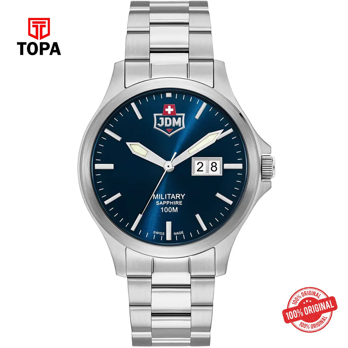 Topa JDM-Military-JDM-WG014-03-Alpha-Big-Date-Metal-Band-Men-Watc - Product Image 1