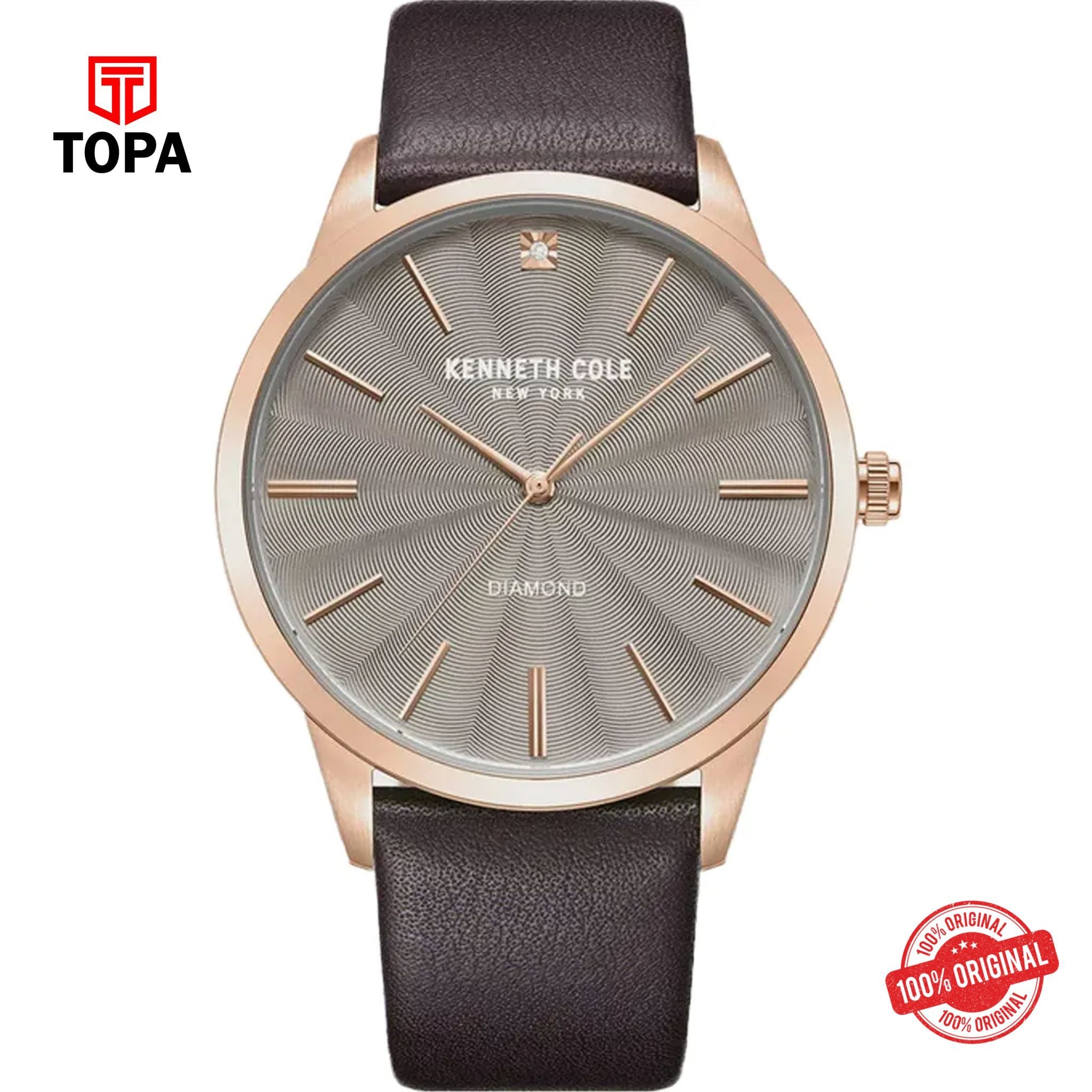 Topa Kenneth-Cole-KCWGA2122904-Diamond-Leather-Band-Men-Watch - Product Image 1