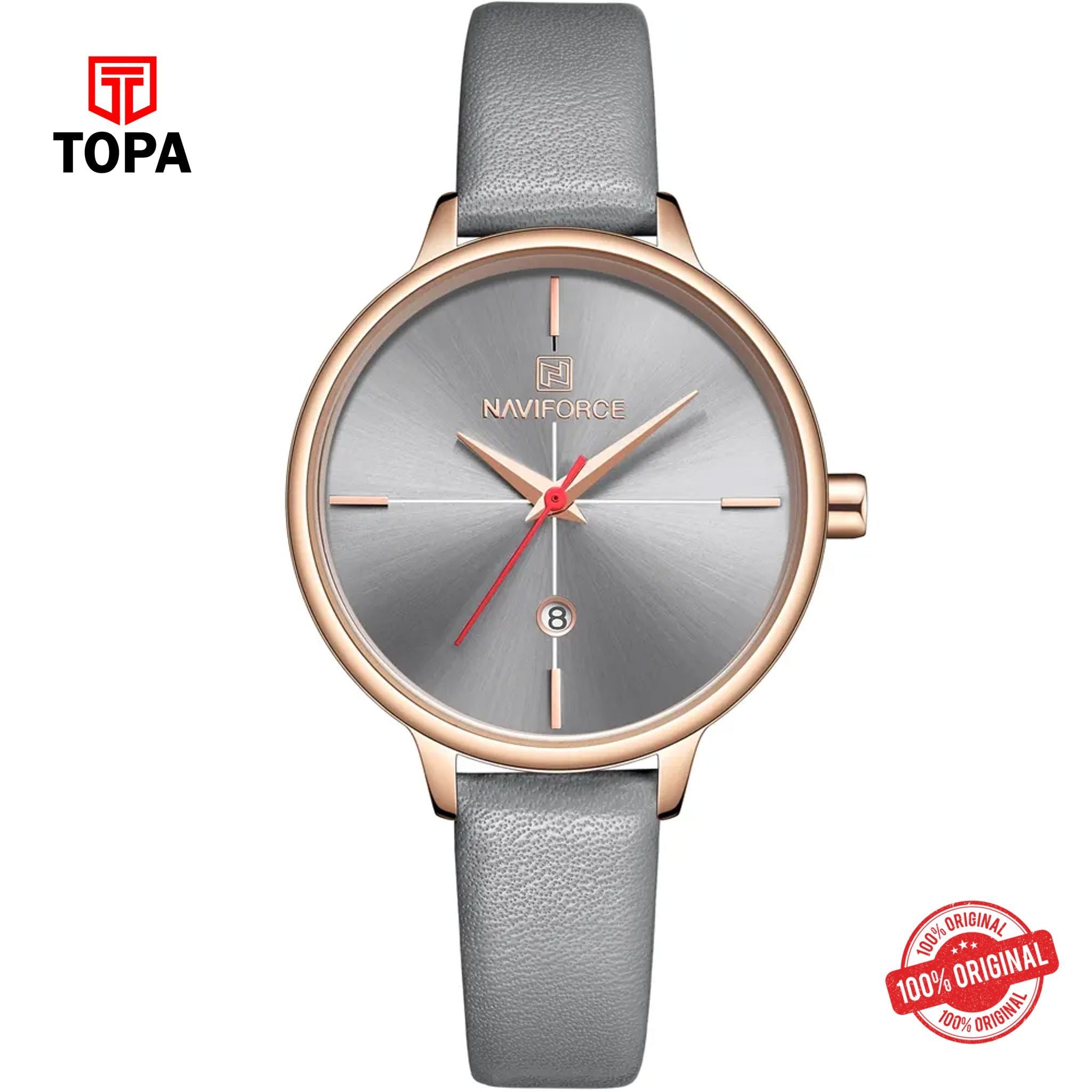 Topa NaviForce-NF5006L-RS-GRY-Leather-Band-Women-Watch - Product Image 1