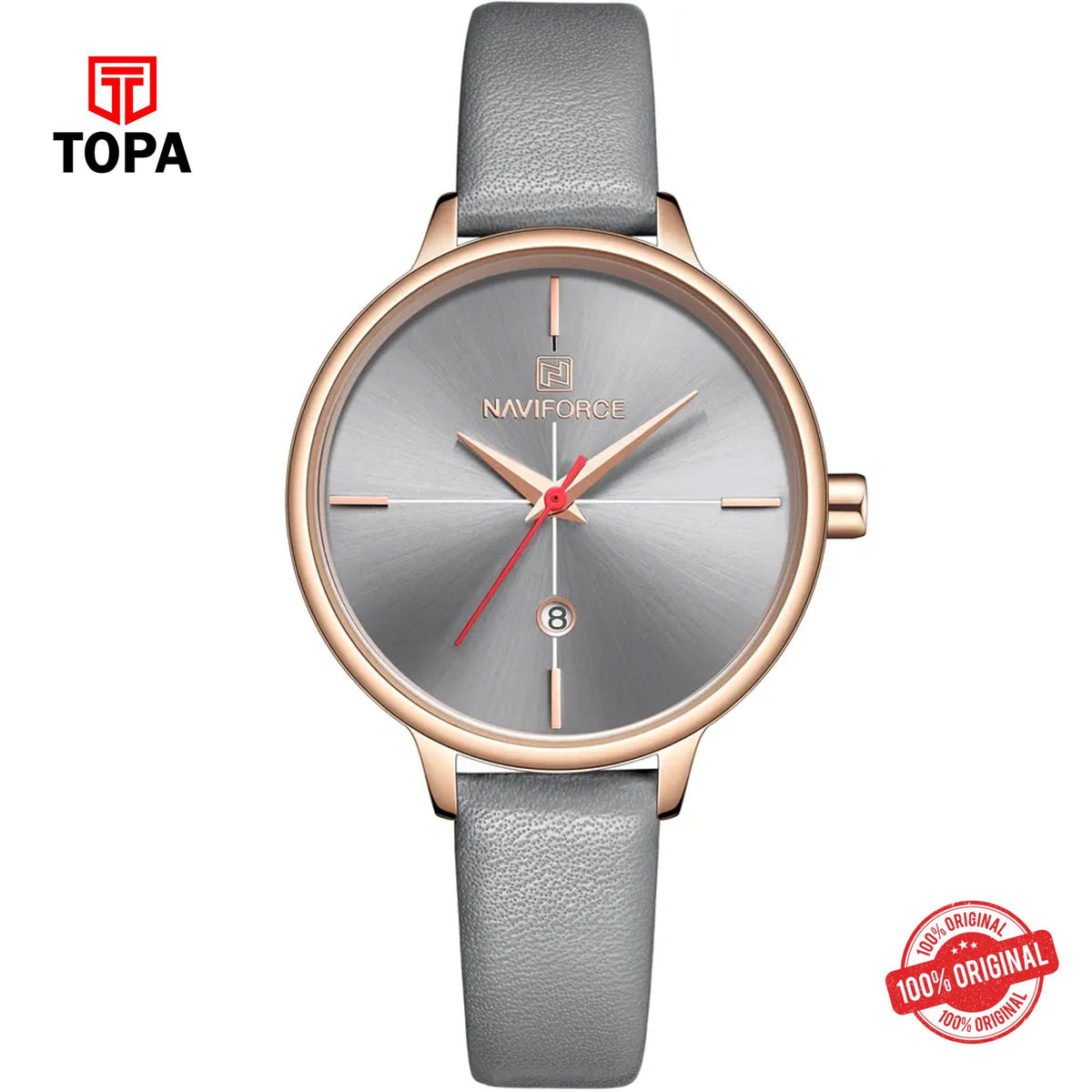 Topa NaviForce-NF5006L-RS-GRY-Leather-Band-Women-Watch - Product Image 1