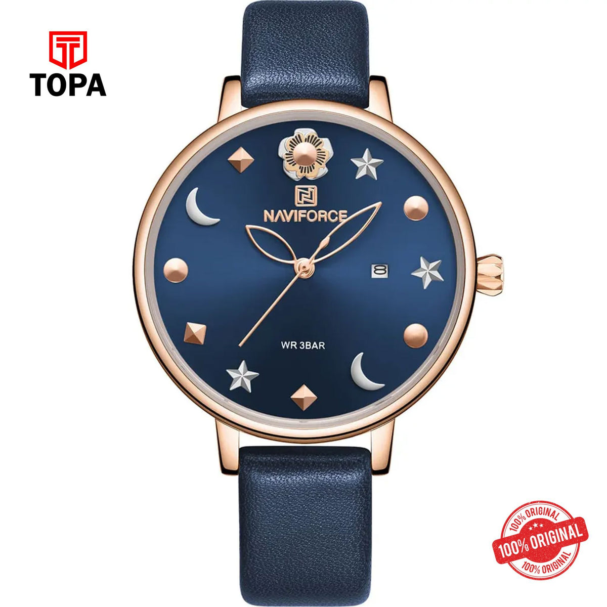 Topa NaviForce-NF5009L-RS-BLU-Leather-Band-Women-Watch - Product Image 1